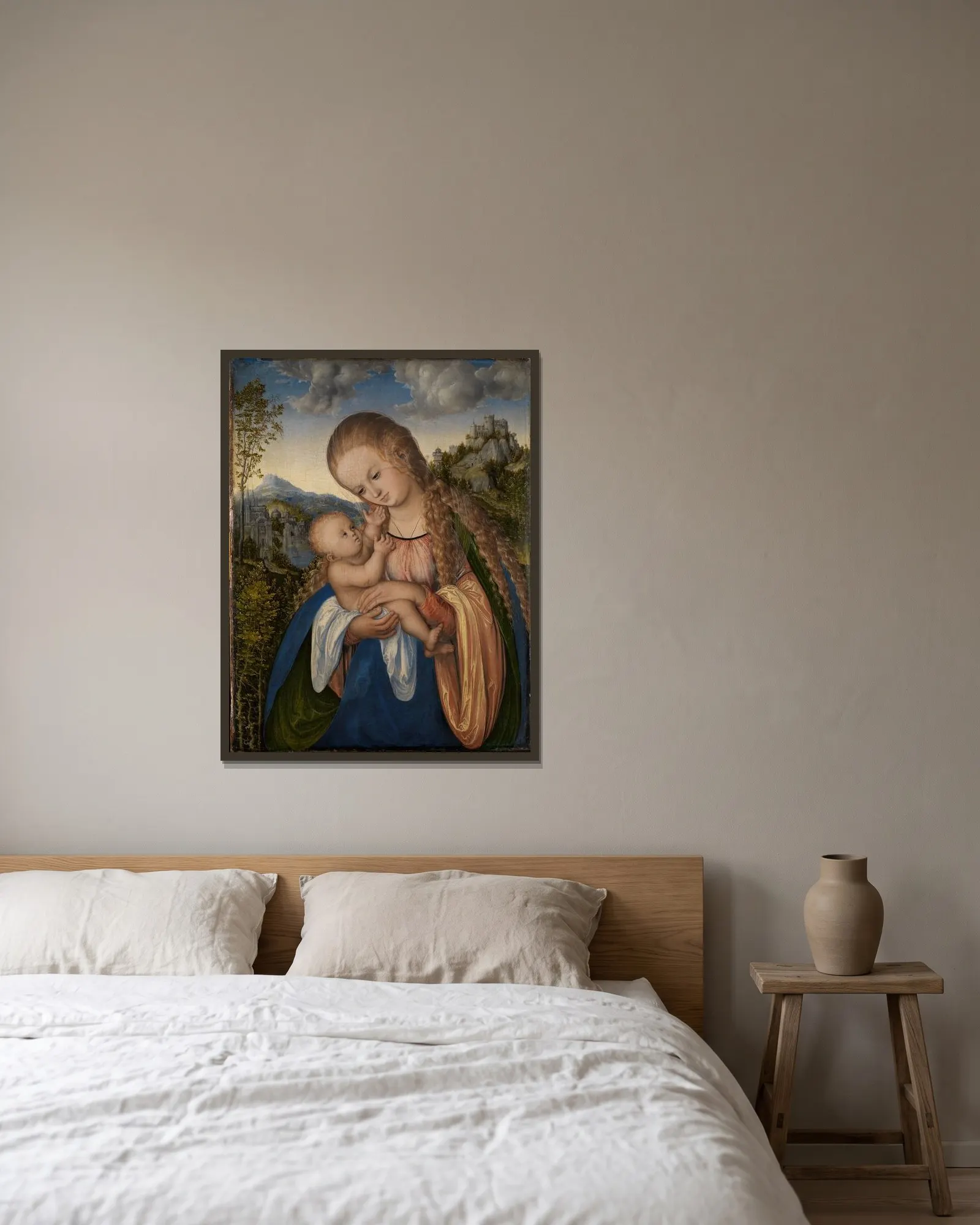 Maria mit dem Kinde av Lucas Cranach the Elder inramad på en vägg