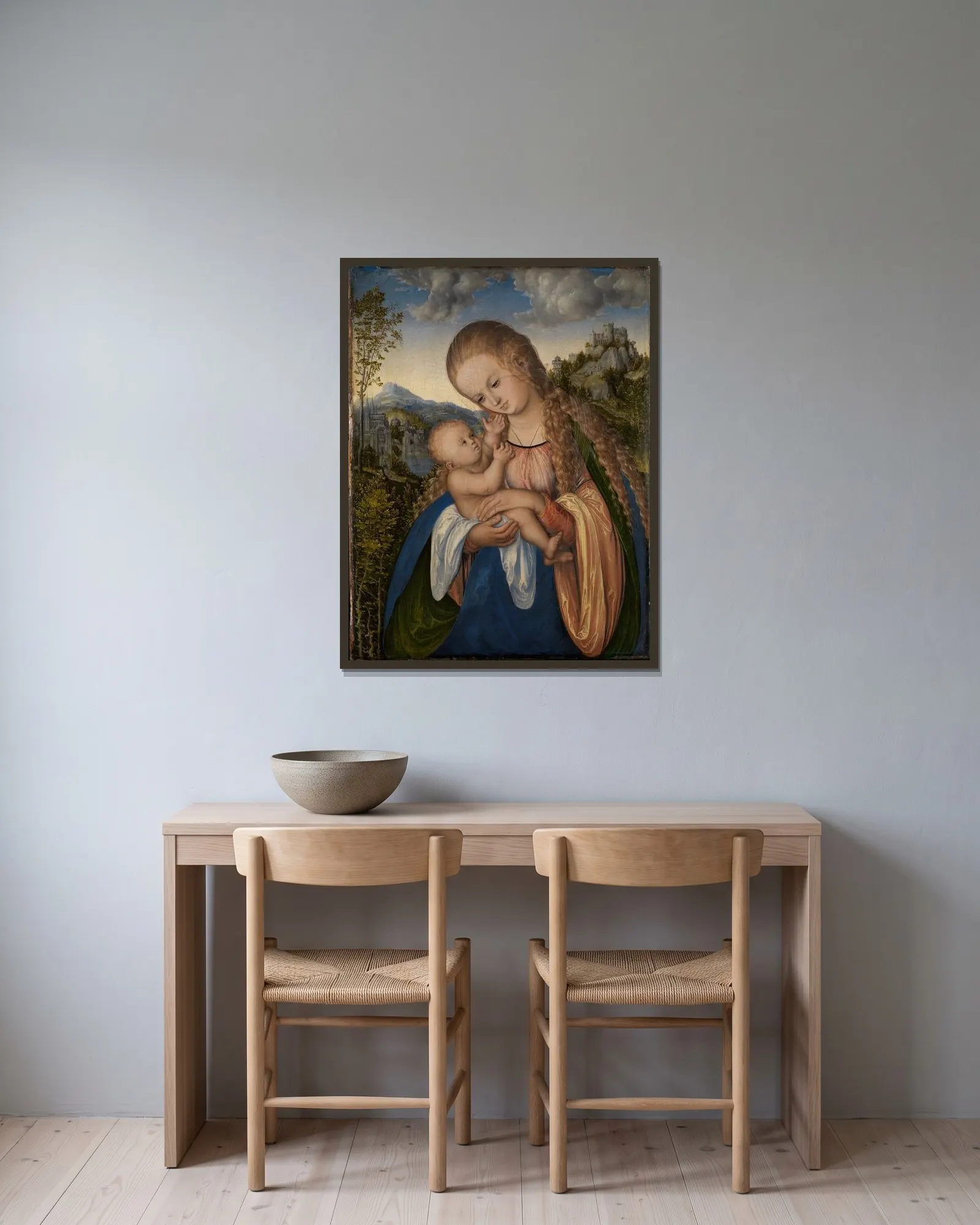 Maria mit dem Kinde av Lucas Cranach the Elder inramad på en vägg