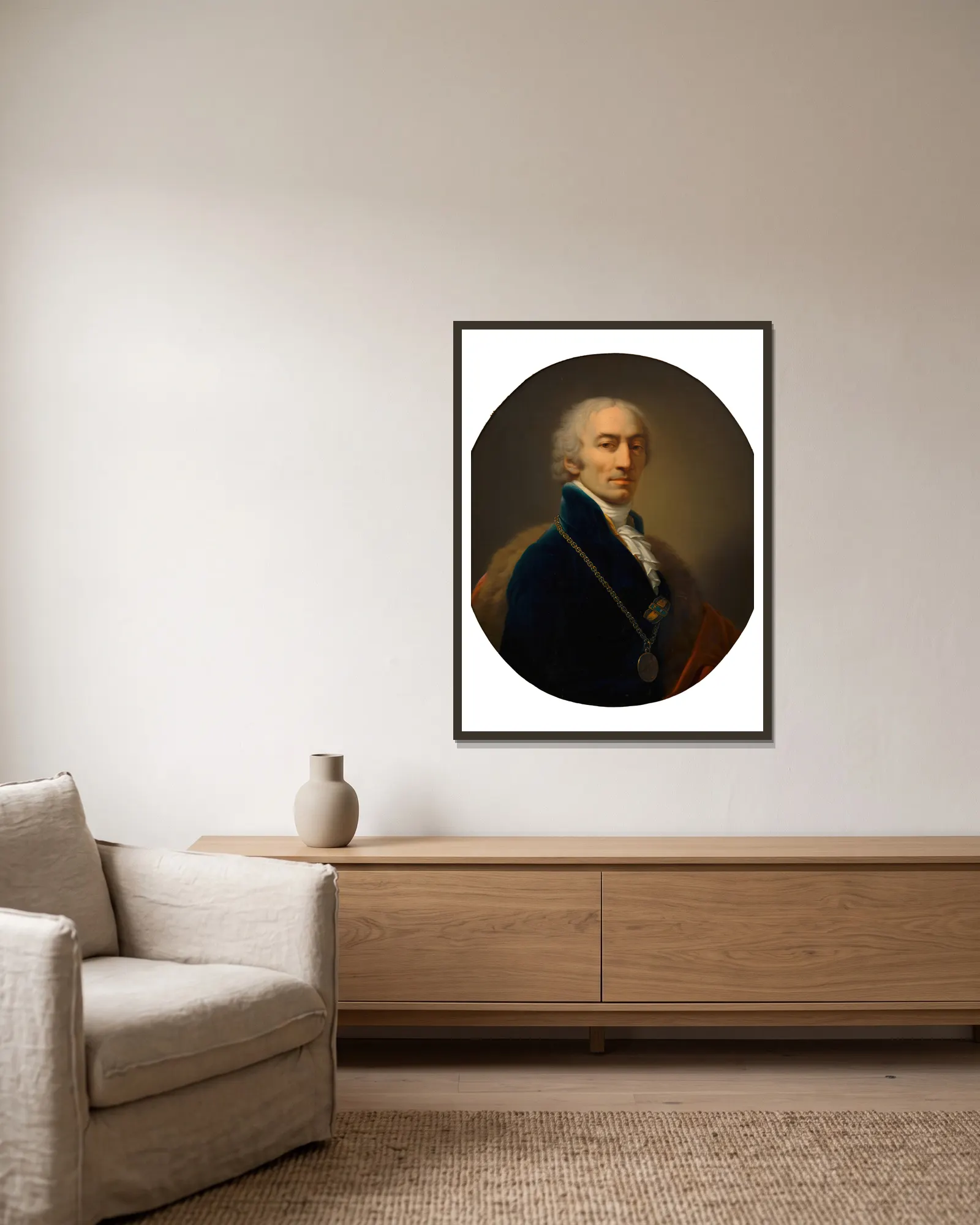 Michael Mayer (Hofquartierbuchverwalter) av Johann Baptist von Lampi the Elder inramad på en vägg