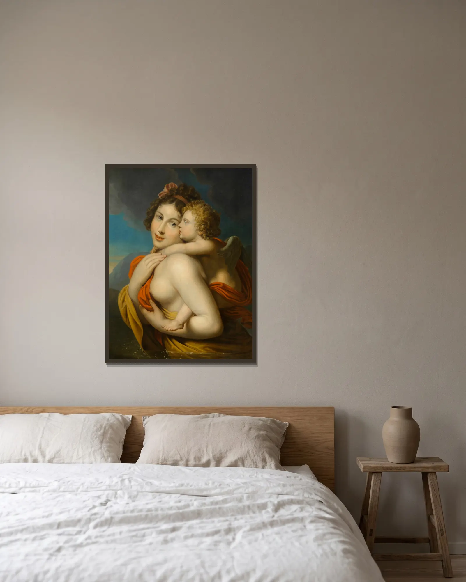 Nymphe trägt Amor durch einen Fluss av Johann Baptist von Lampi the Elder inramad på en vägg