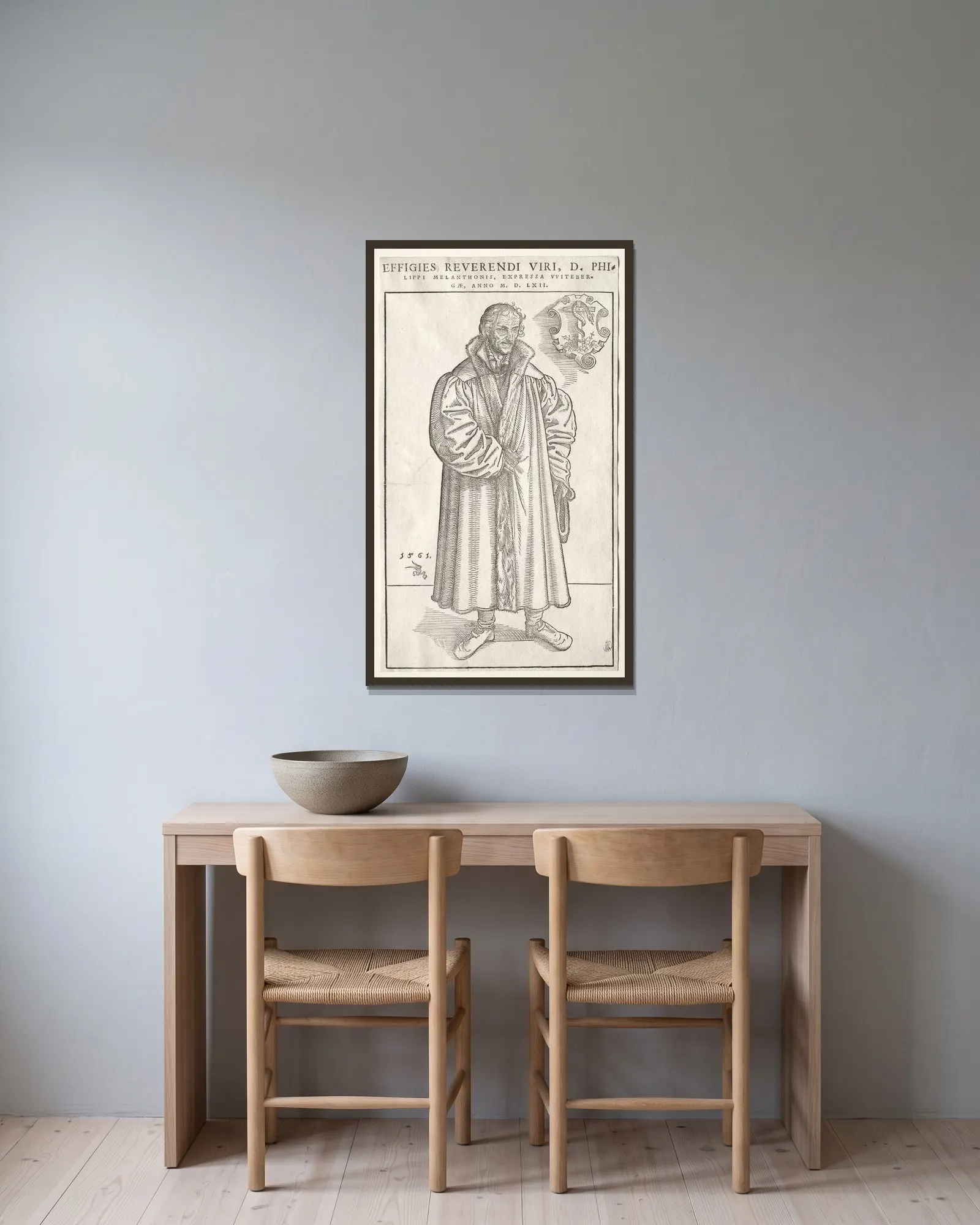 Philipp Melanchthon av Lucas Cranach the Elder inramad på en vägg