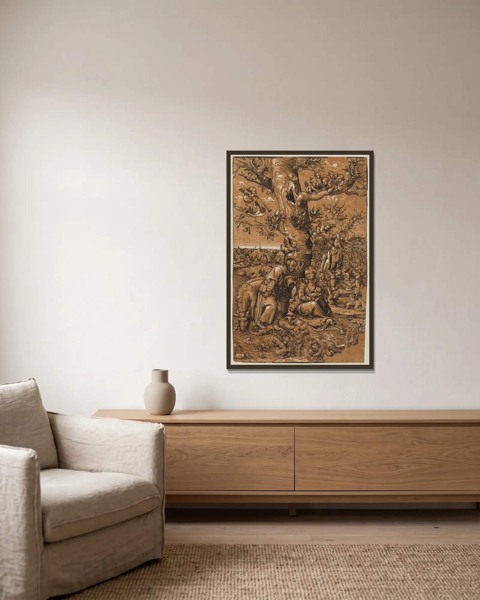 Ruhe auf der Flucht av Lucas Cranach the Elder inramad på en vägg