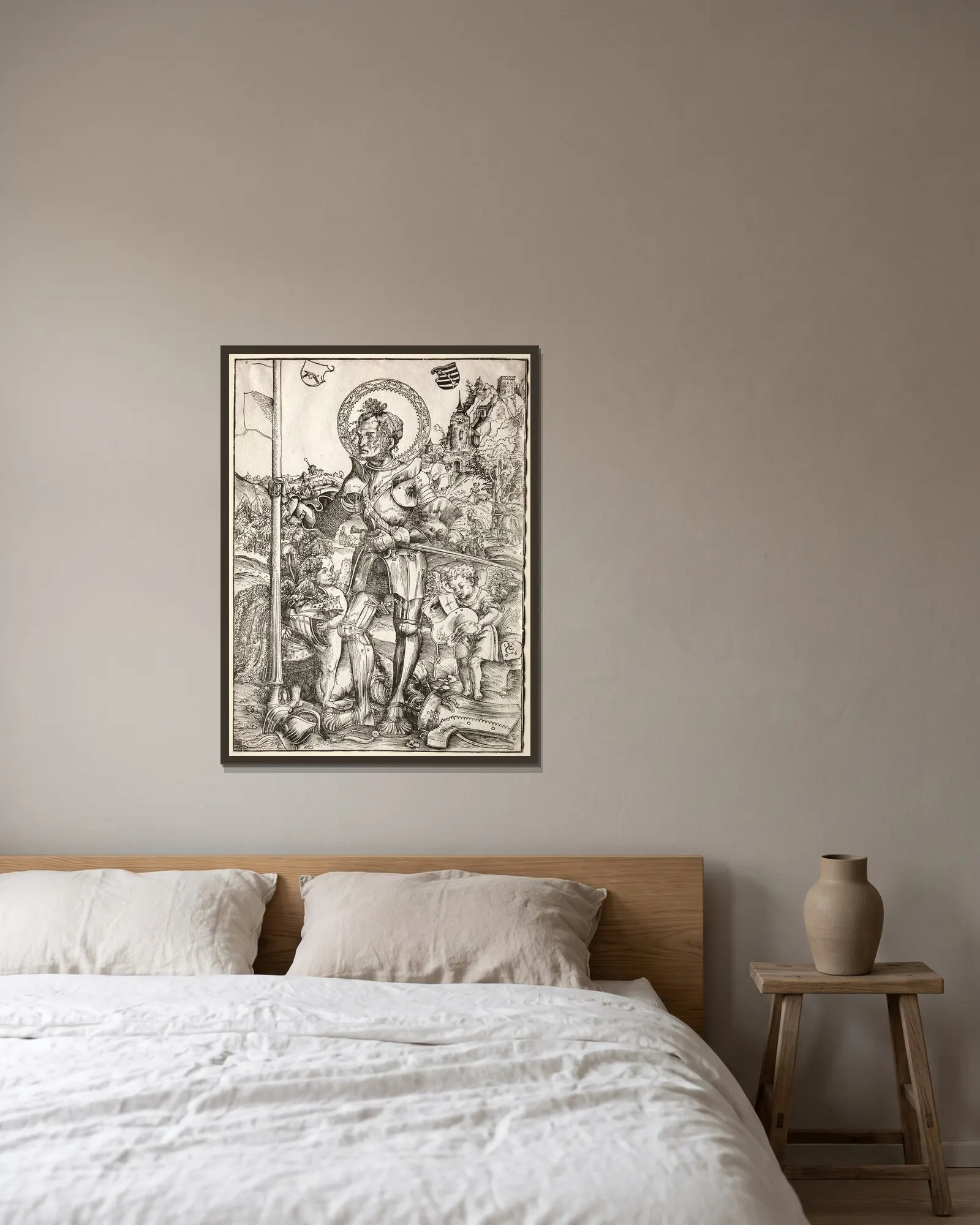 Saint George Standing av Lucas Cranach the Elder inramad på en vägg