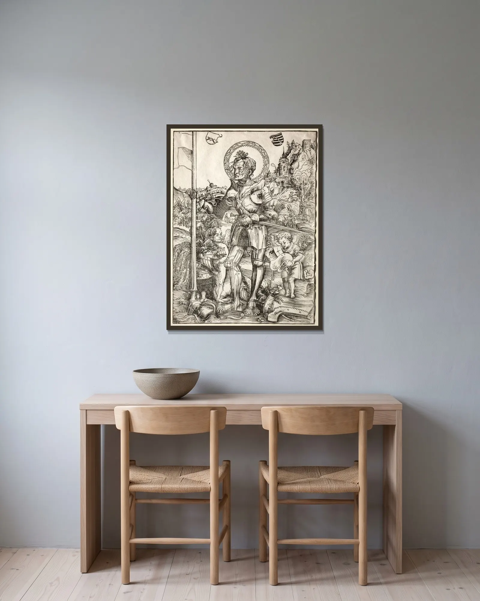 Saint George Standing av Lucas Cranach the Elder inramad på en vägg