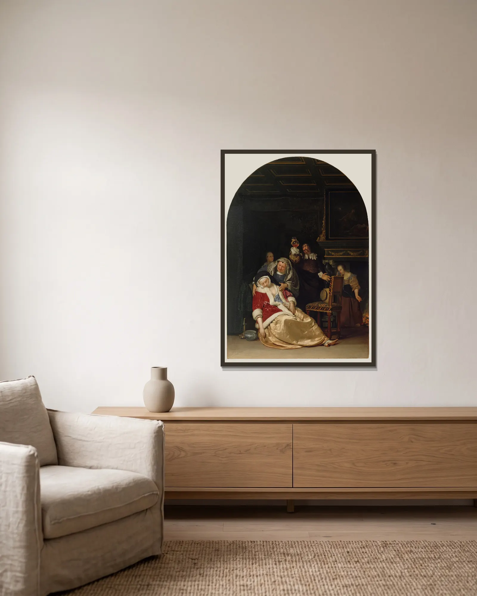 The Doctor’s Visit av Frans van Mieris the Elder inramad på en vägg