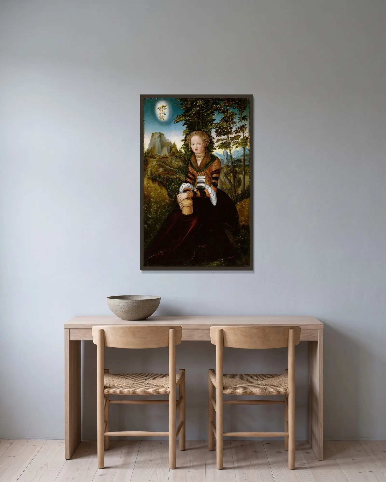 The Magdalene av Lucas Cranach the Elder inramad på en vägg