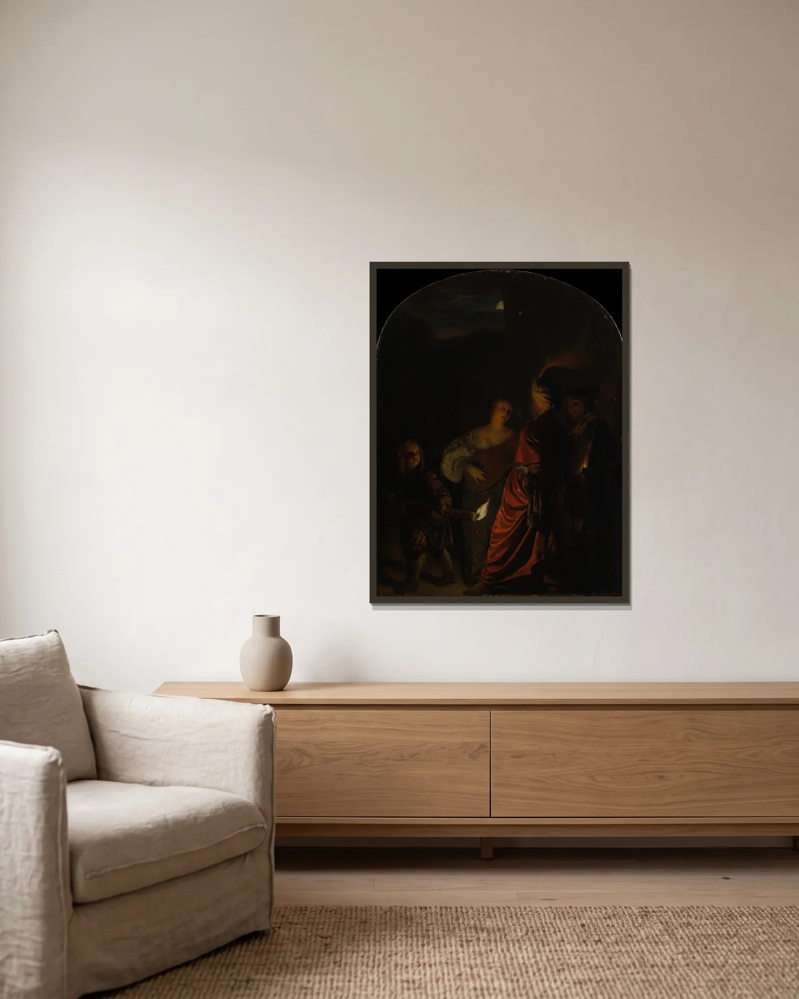 The Serenade av Frans van Mieris the Elder inramad på en vägg