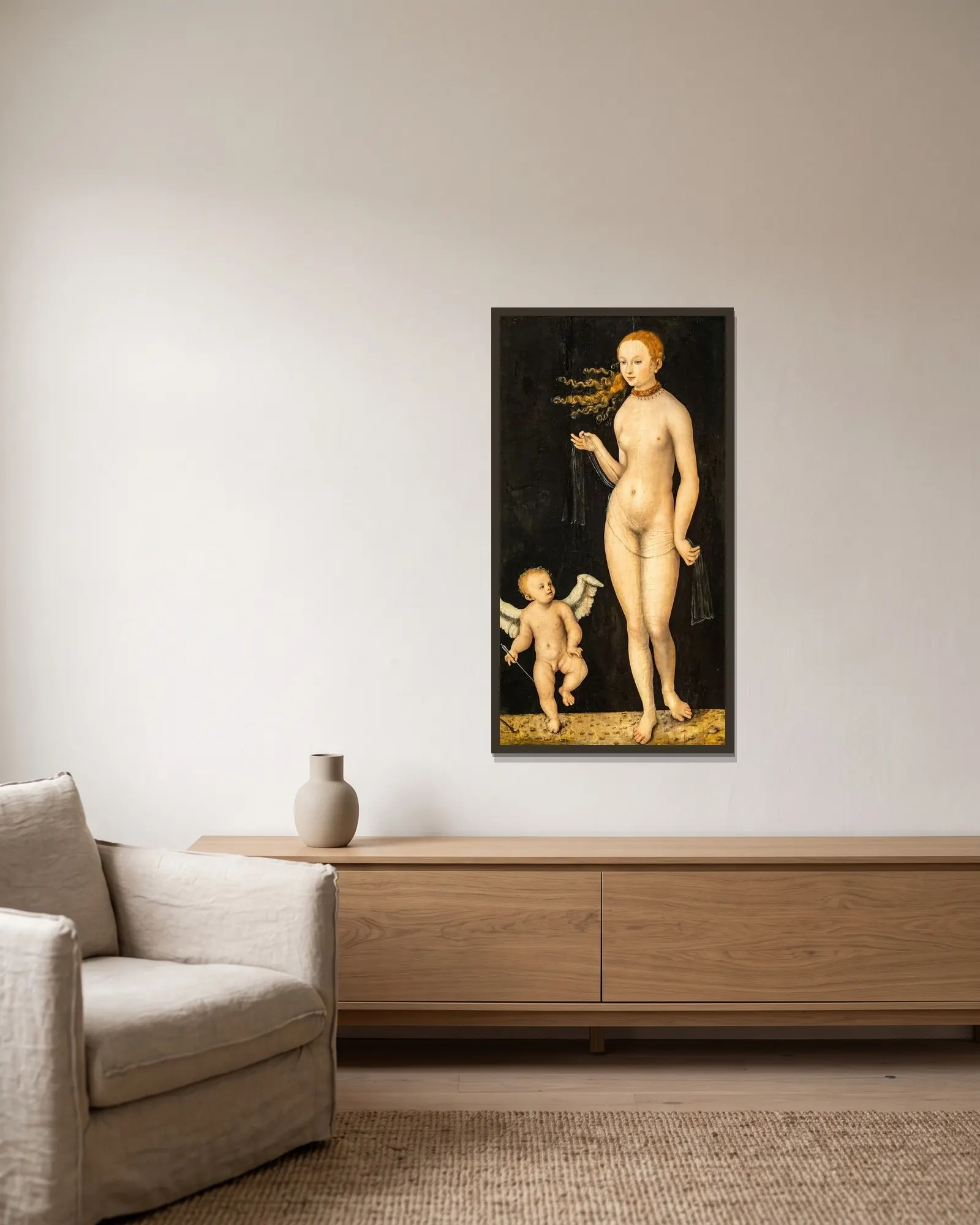 Venus and Cupid av Lucas Cranach the Elder inramad på en vägg