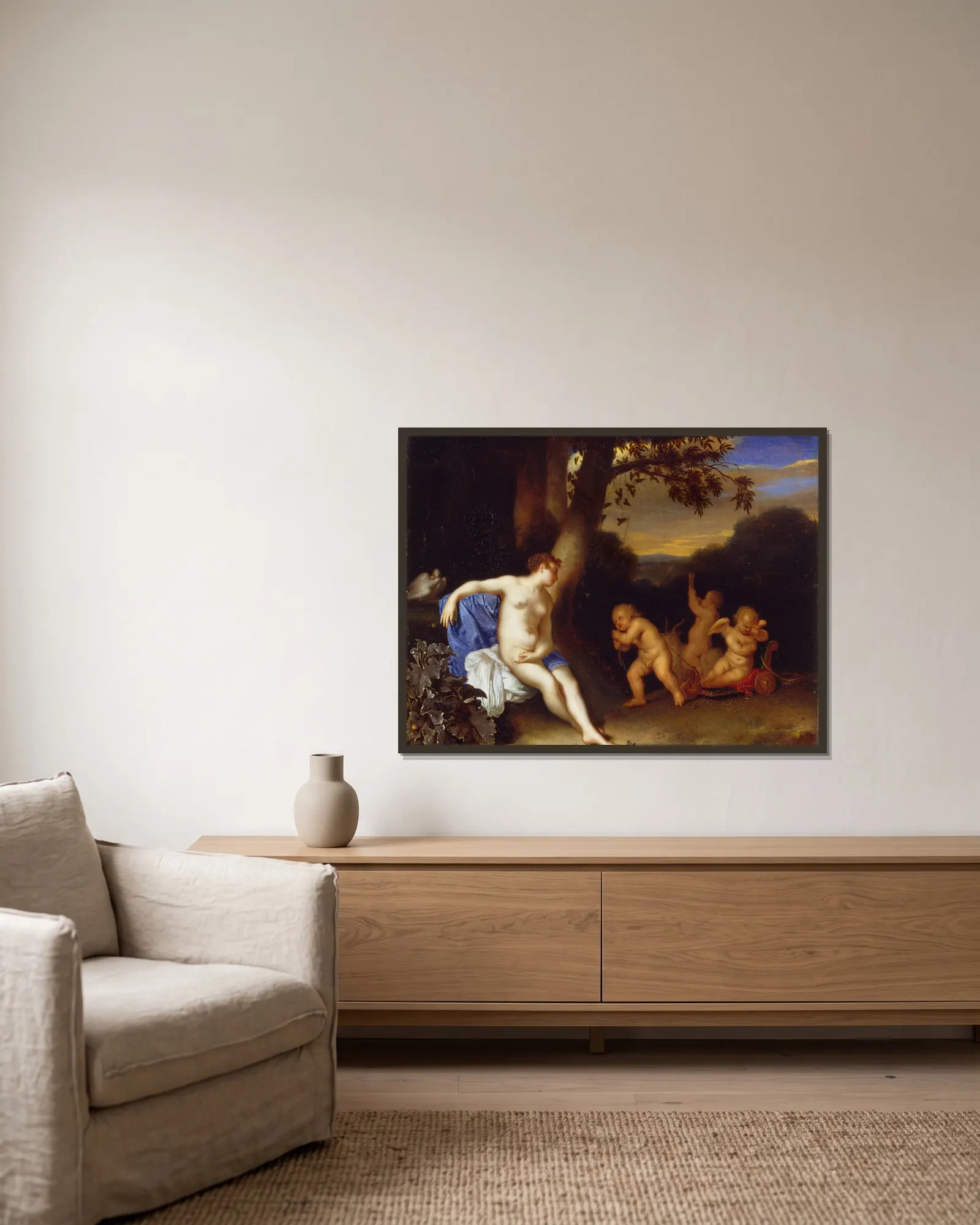 Venus and Cupid av Frans van Mieris the Elder inramad på en vägg