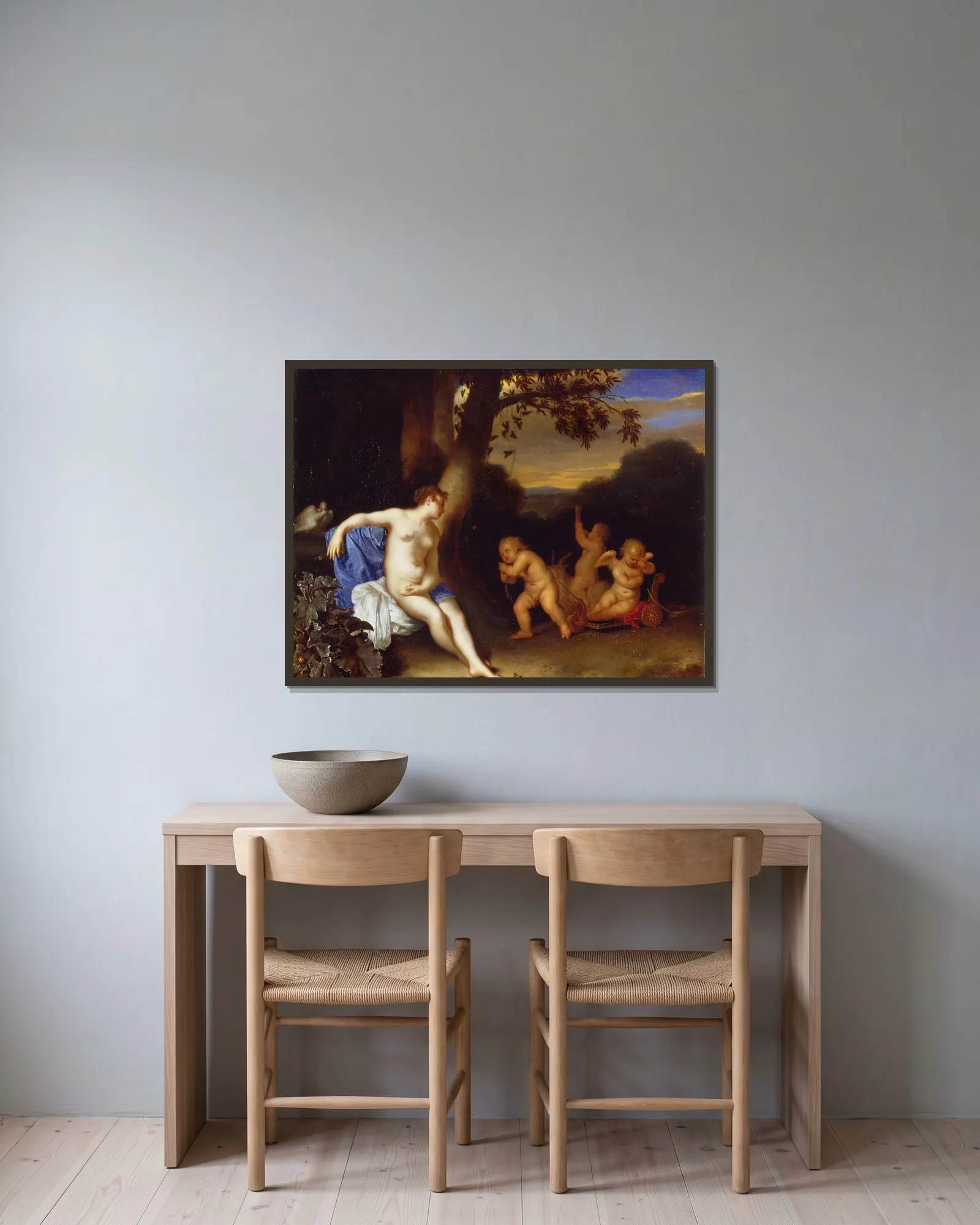Venus and Cupid av Frans van Mieris the Elder inramad på en vägg