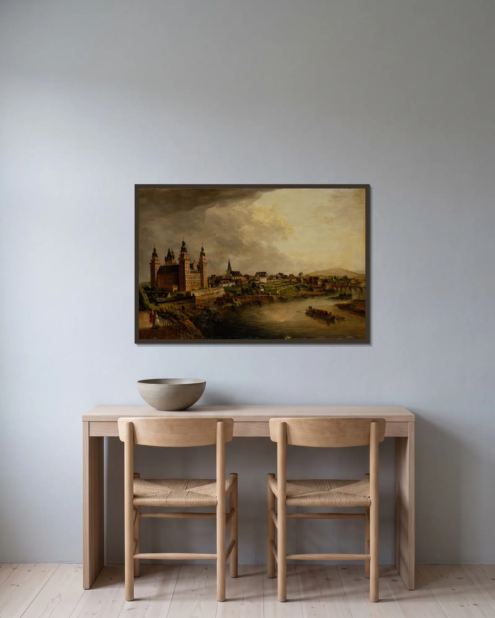 View of Aschaffenburg av Christian Georg Schütz the elder inramad på en vägg