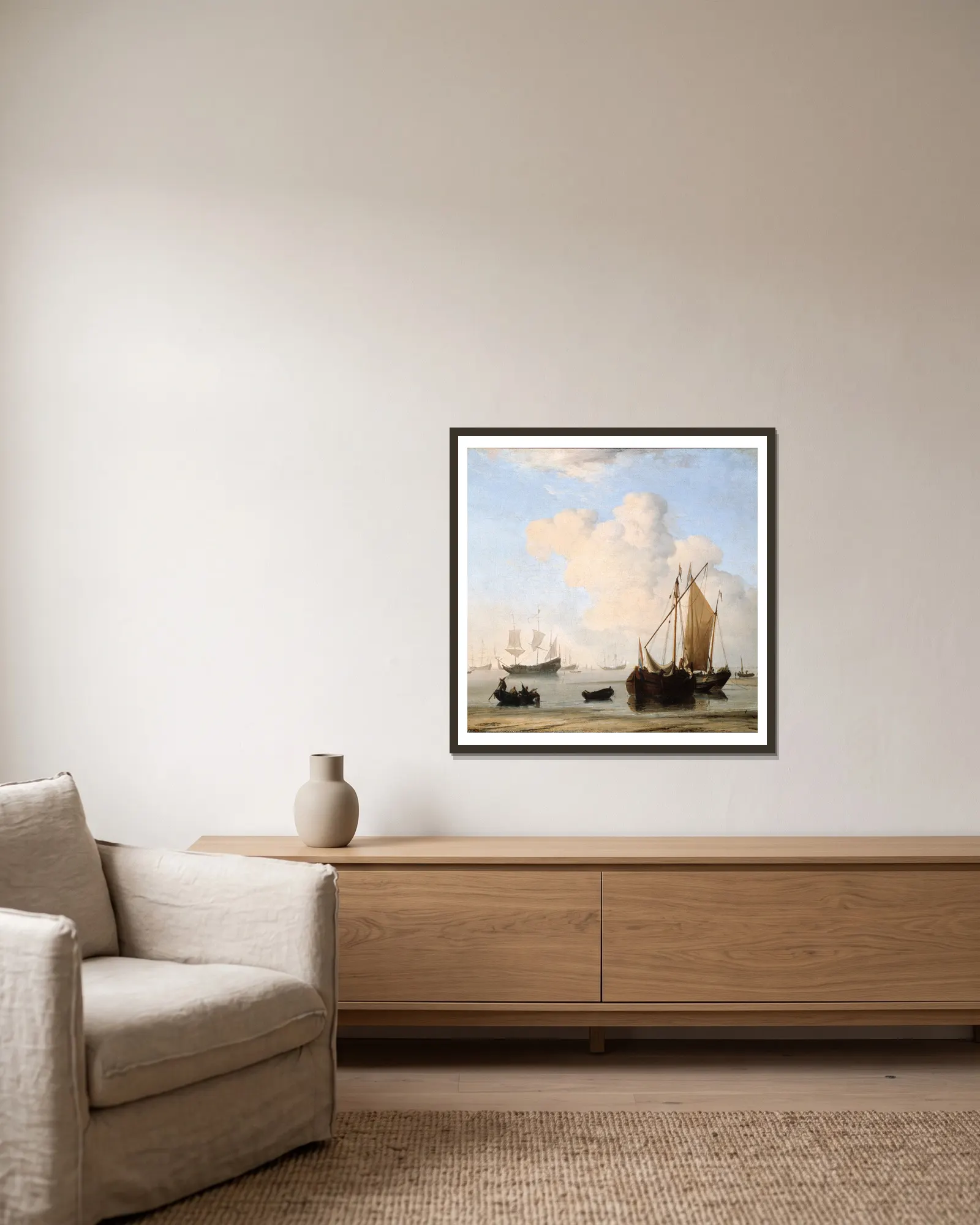 A Calm – nr 1 av Willem van de Velde the Younger inramad på en vägg