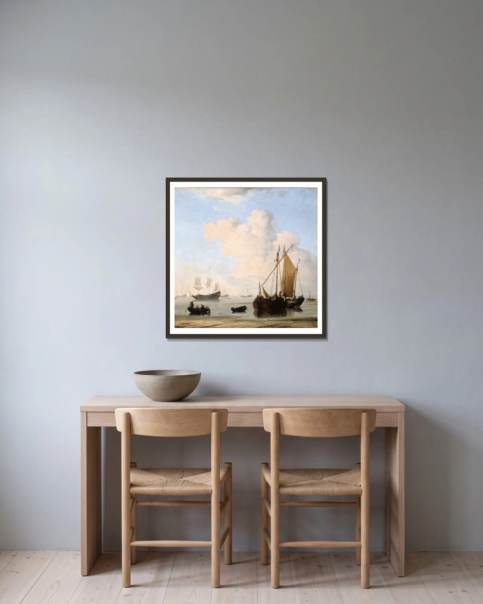 A Calm – nr 1 av Willem van de Velde the Younger inramad på en vägg