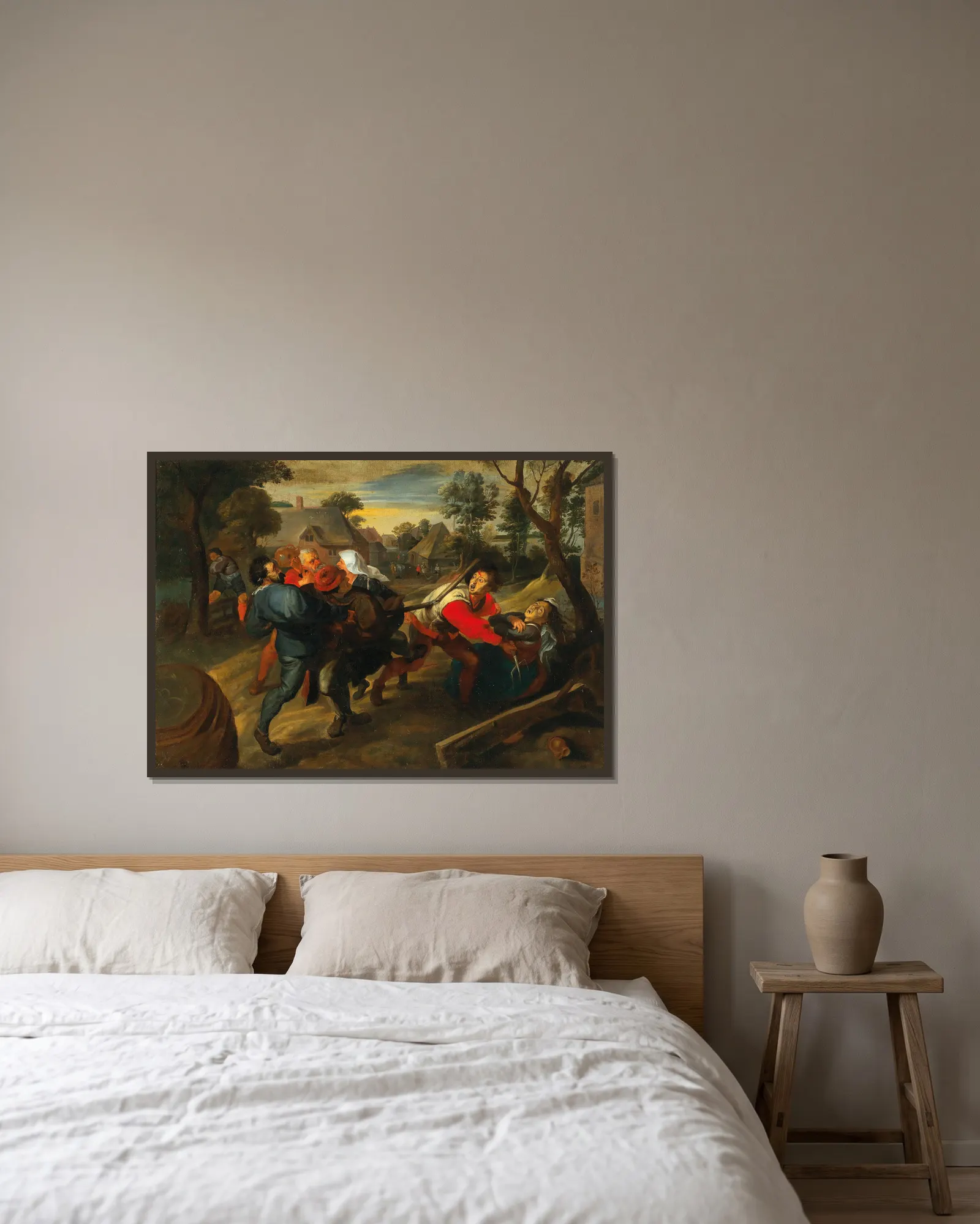 A Village Brawl av Jan Brueghel the Younger inramad på en vägg