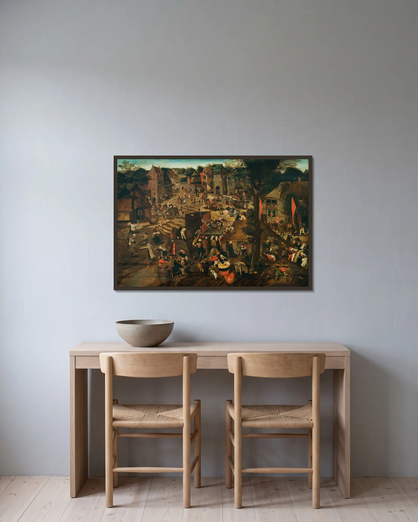 A Village Fair (Village festival in Honour of Saint Hubert and Saint Anthony) av Pieter Brueghel The Younger inramad på en vägg
