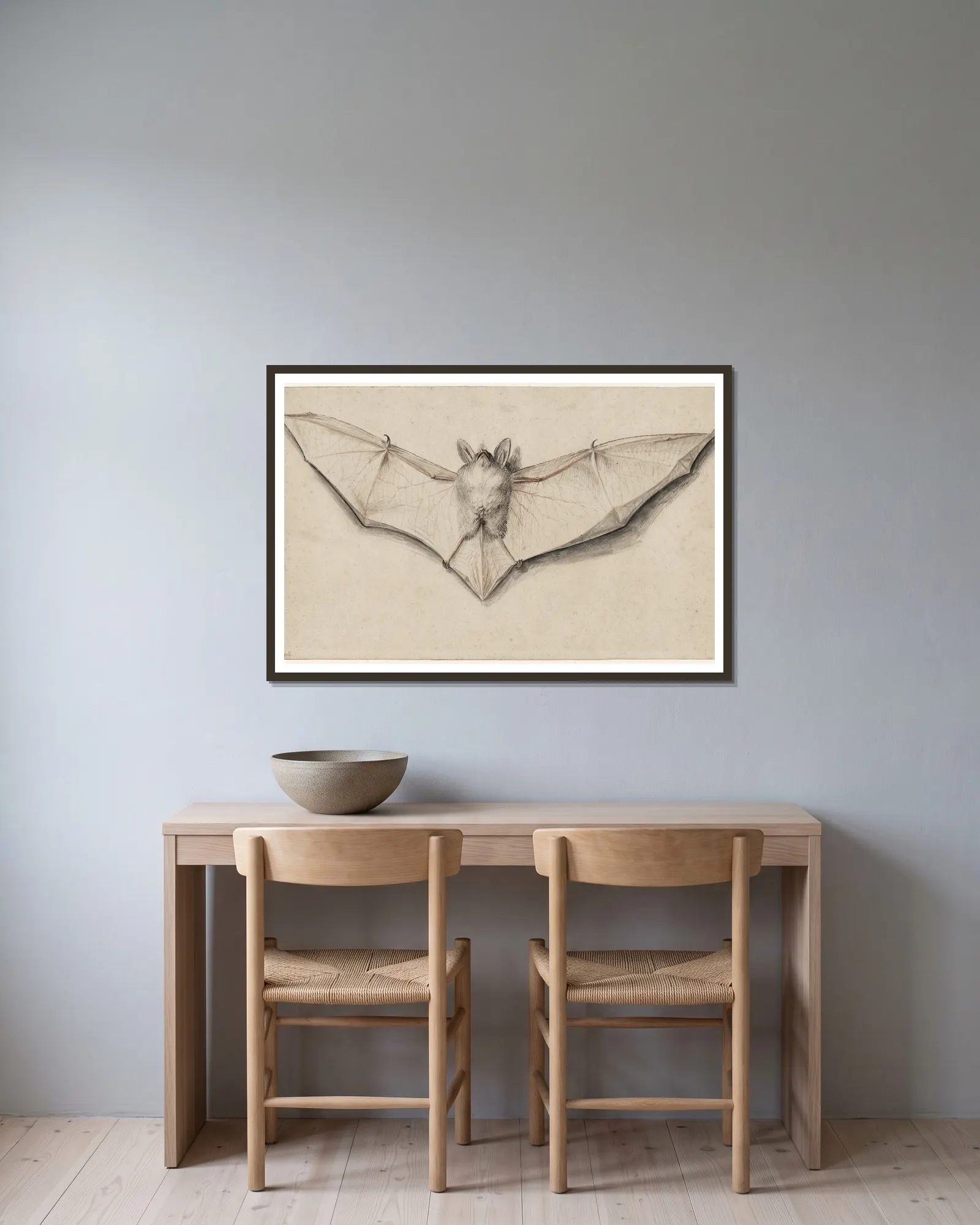 Bat with Outspread Wings av Hans Holbein The Younger inramad på en vägg