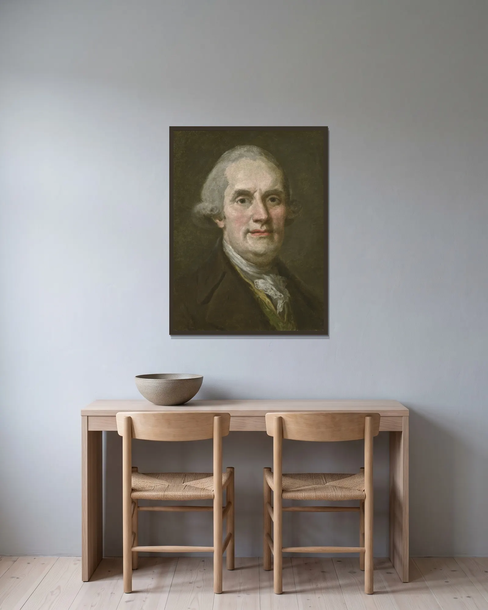 Self-portrait av Lorens Pasch the Younger inramad på en vägg