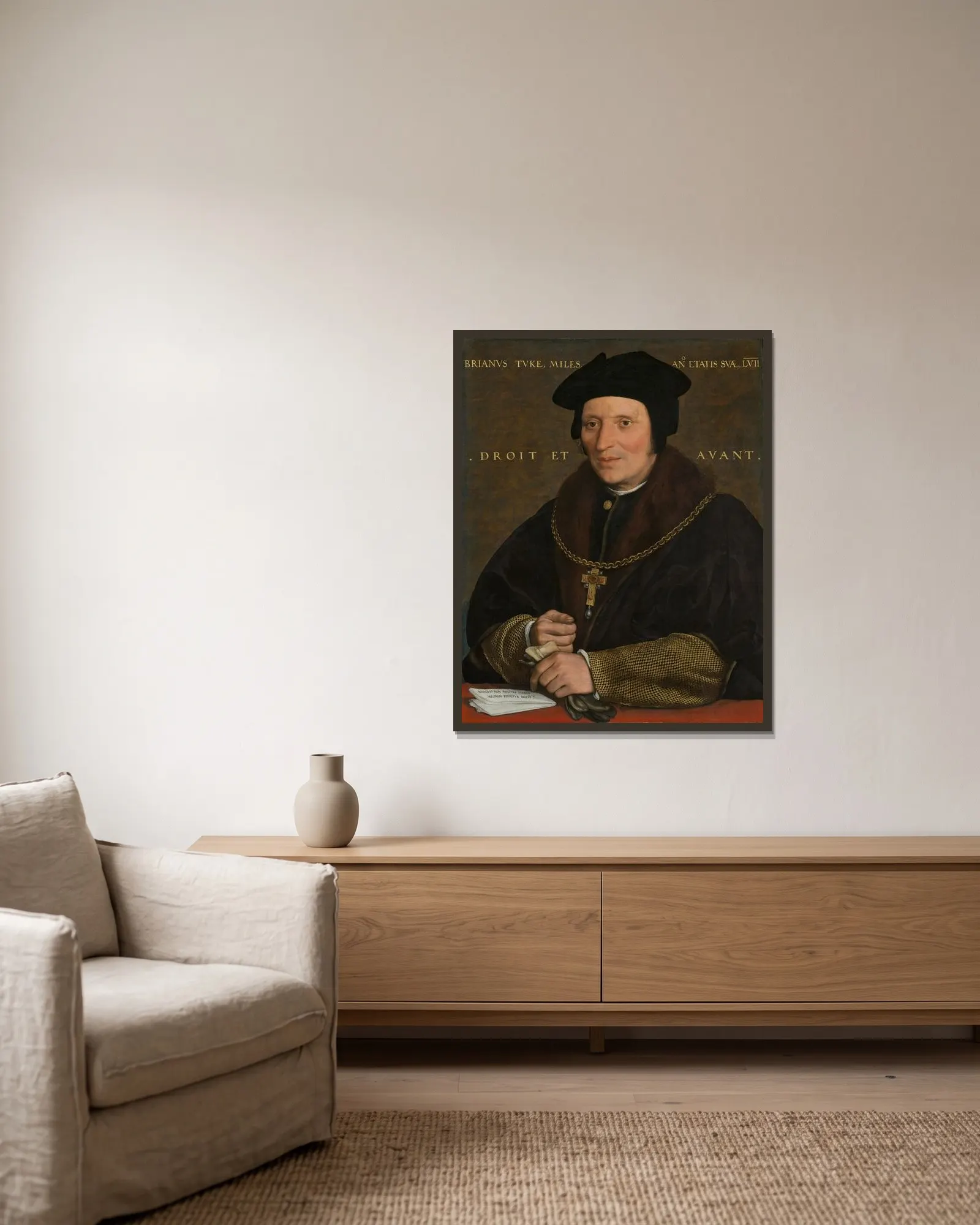 Sir Brian Tuke av Hans Holbein The Younger inramad på en vägg
