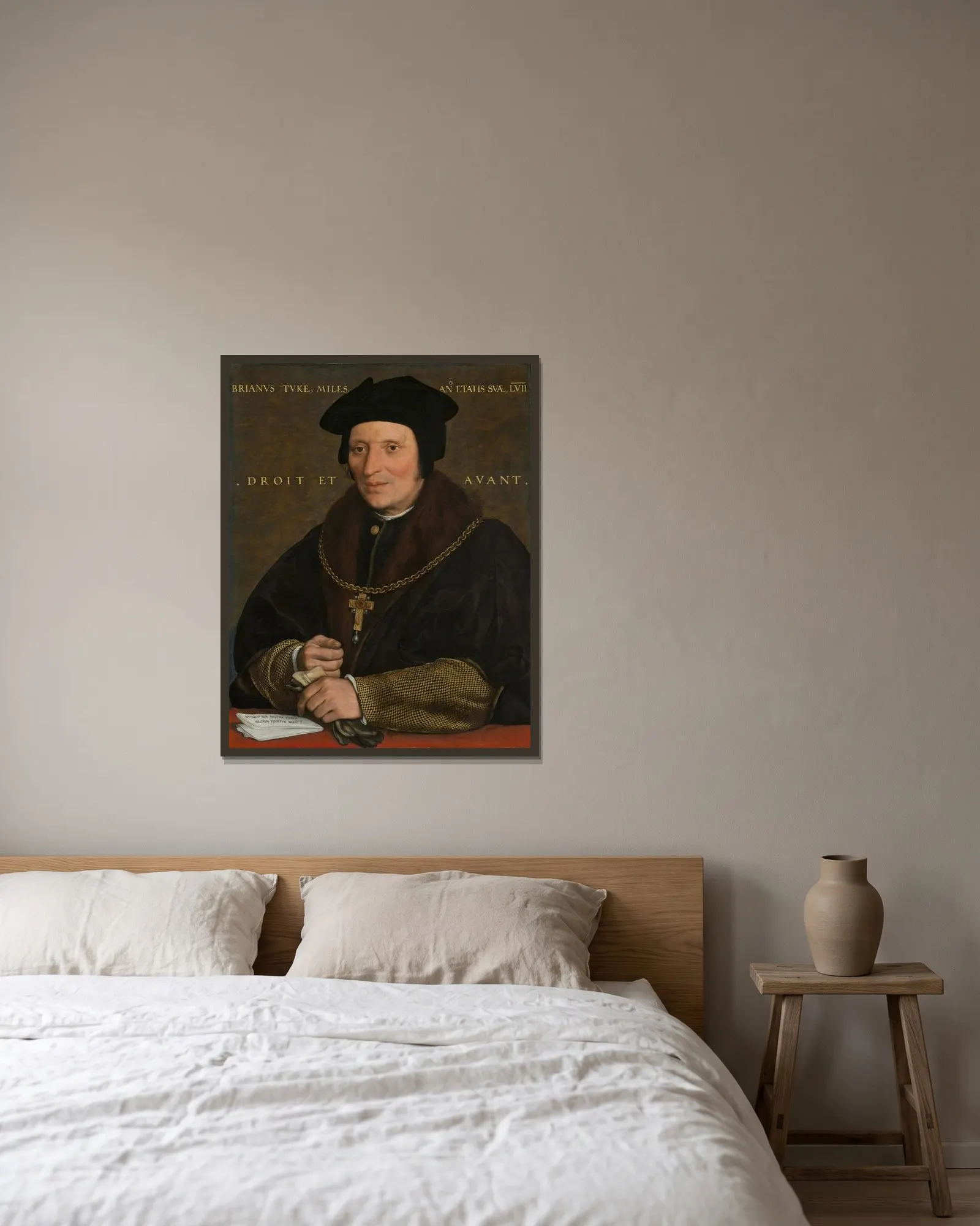 Sir Brian Tuke av Hans Holbein The Younger inramad på en vägg