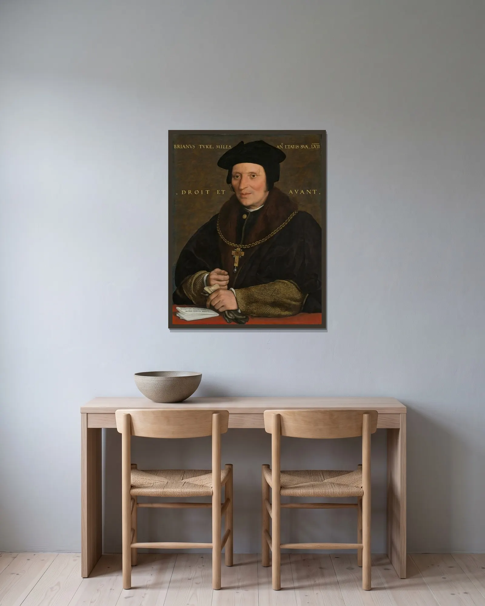 Sir Brian Tuke av Hans Holbein The Younger inramad på en vägg