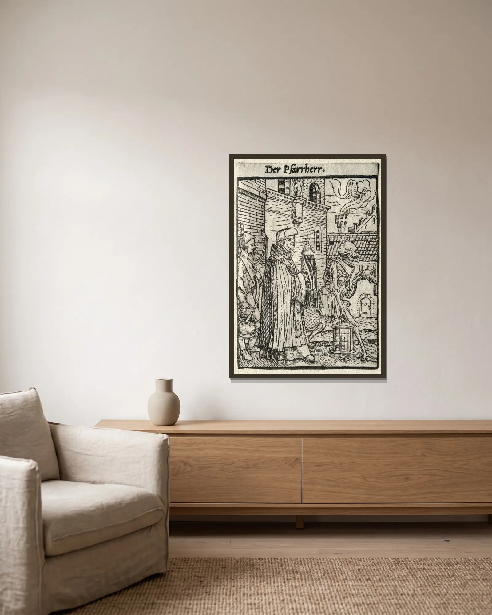 The Pastor av Hans Holbein The Younger inramad på en vägg
