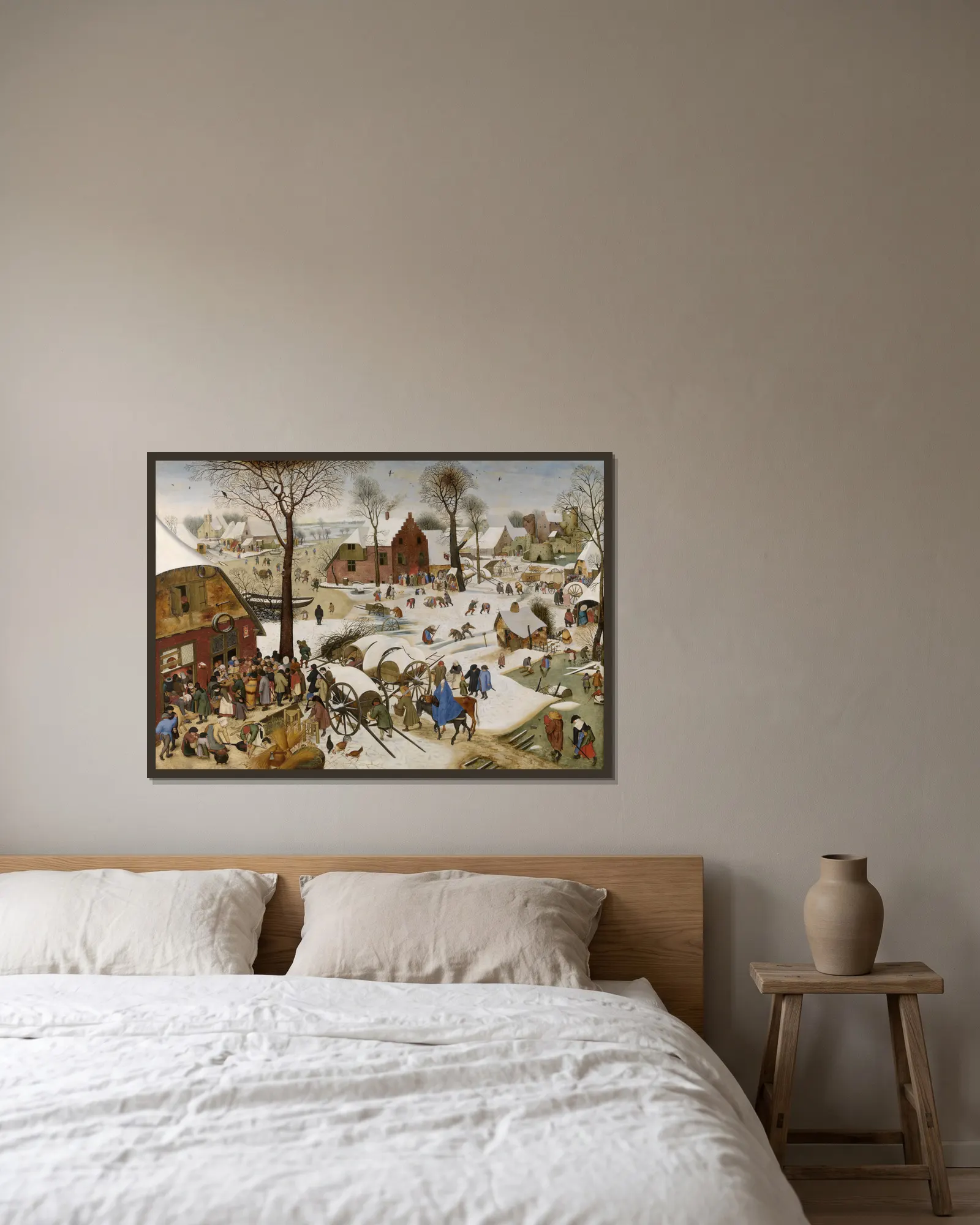 The People’s Census at Bethlehem av Pieter Brueghel The Younger inramad på en vägg