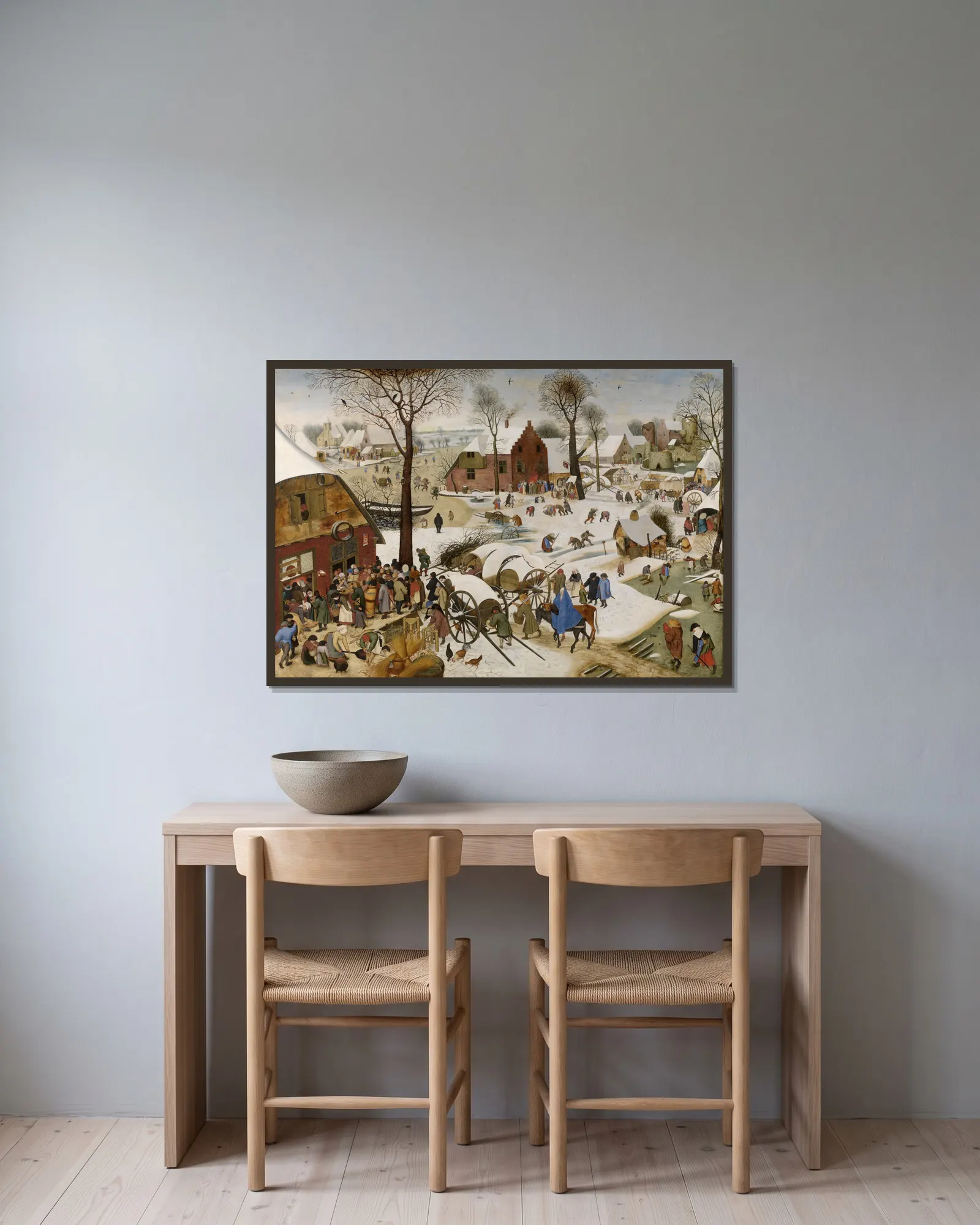 The People’s Census at Bethlehem av Pieter Brueghel The Younger inramad på en vägg