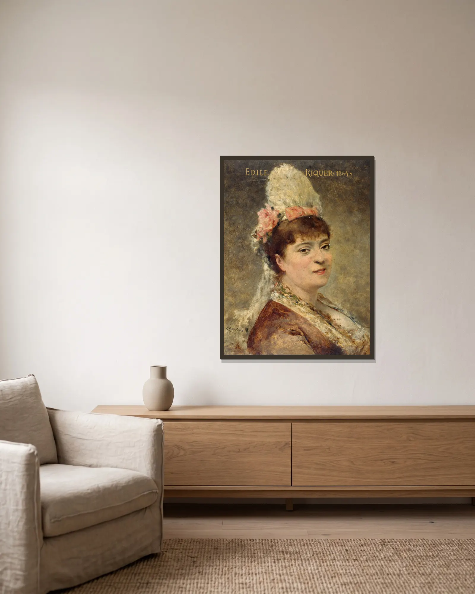 Portrait d’Édile Riquer av Théobald Chartran inramad på en vägg