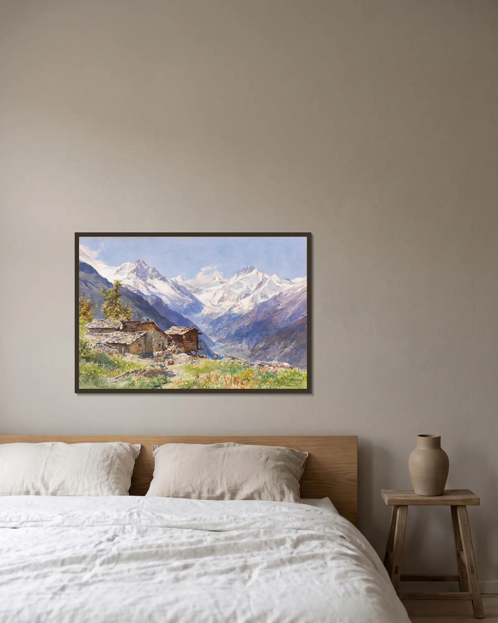 Die Alpe Barneuza (Wallis) av Edward Theodore Compton inramad på en vägg