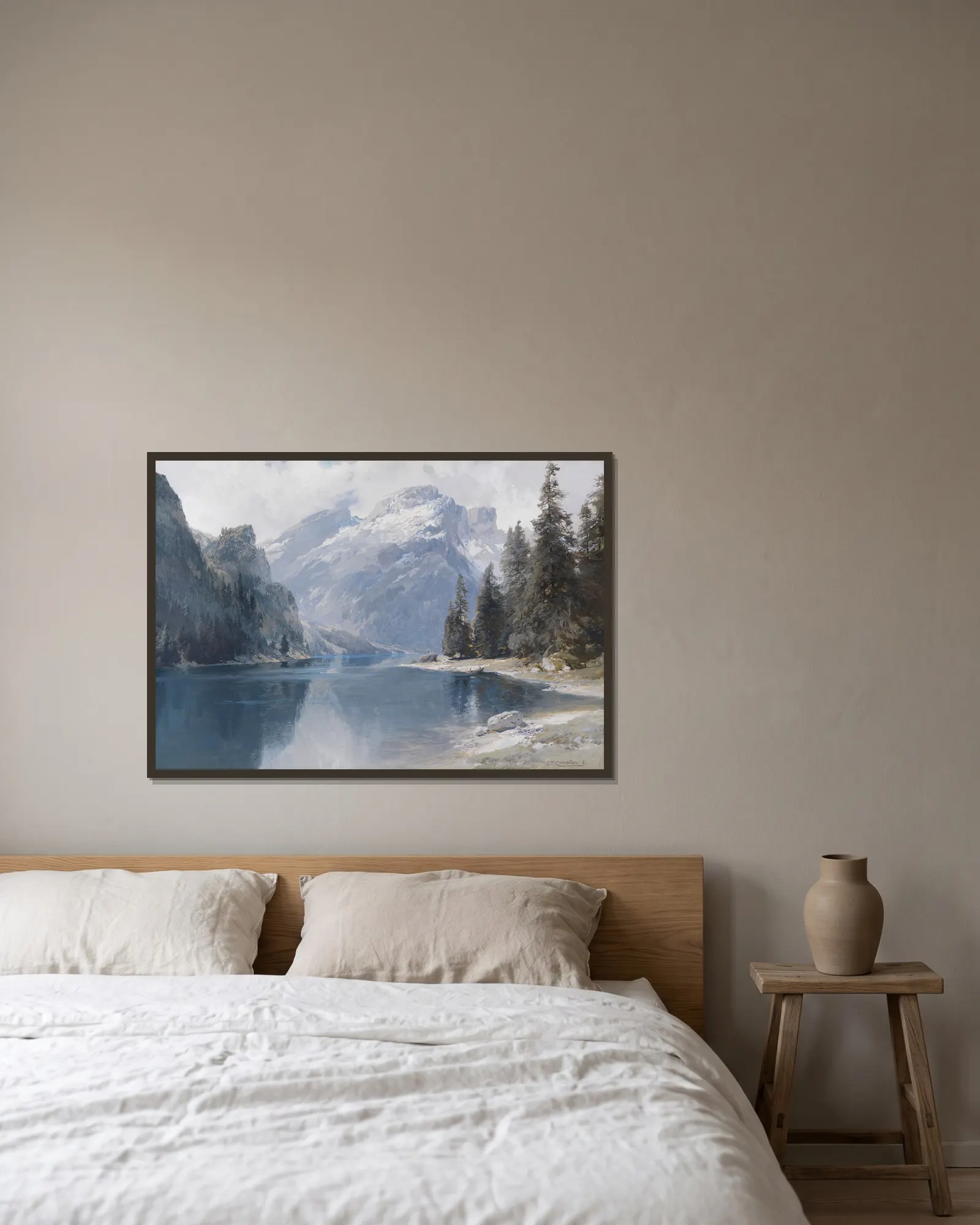 Pragser Wildsee av Edward Theodore Compton inramad på en vägg