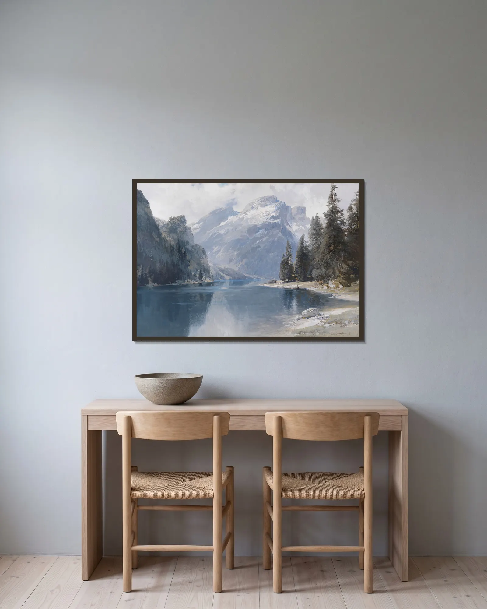 Pragser Wildsee av Edward Theodore Compton inramad på en vägg
