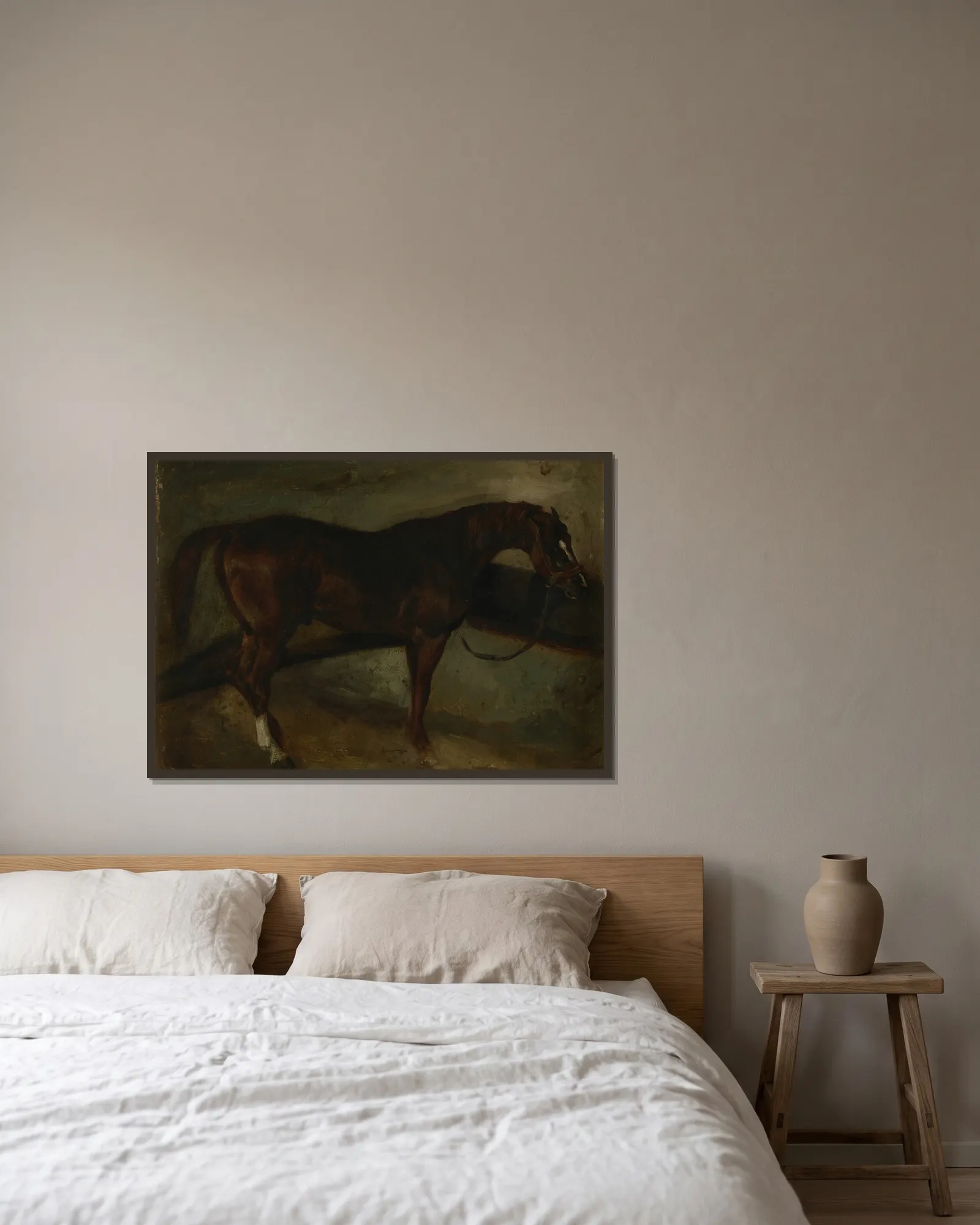 Brown horse av Théodore Géricault inramad på en vägg