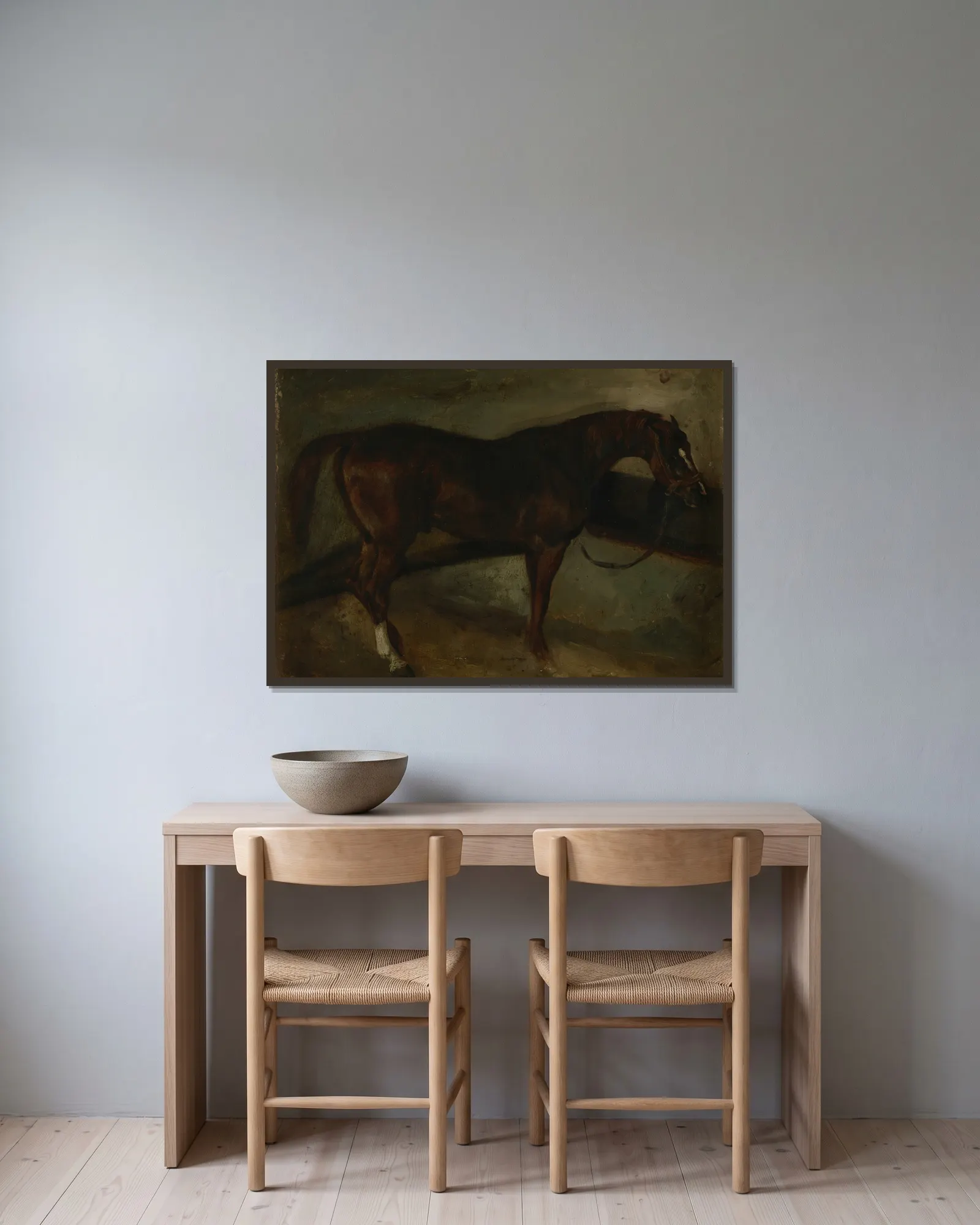 Brown horse av Théodore Géricault inramad på en vägg