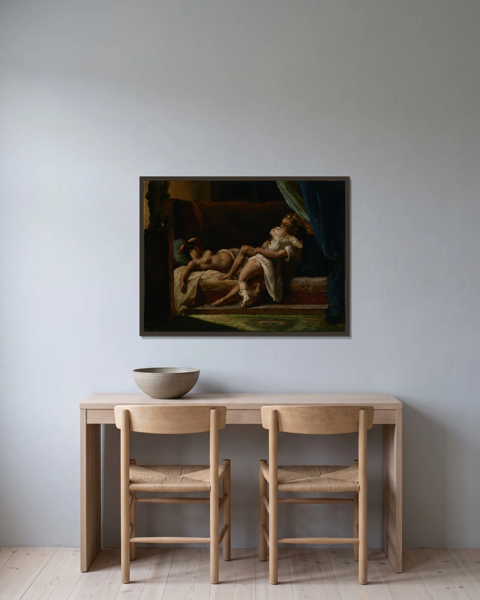 Three Lovers av Théodore Géricault inramad på en vägg