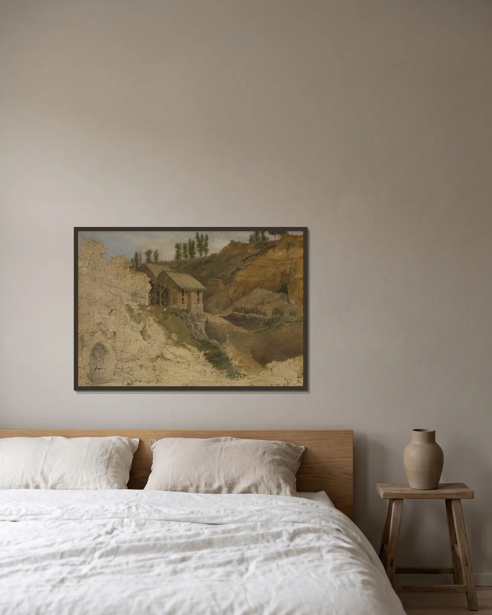 A Quarry av Théodore Rousseau inramad på en vägg