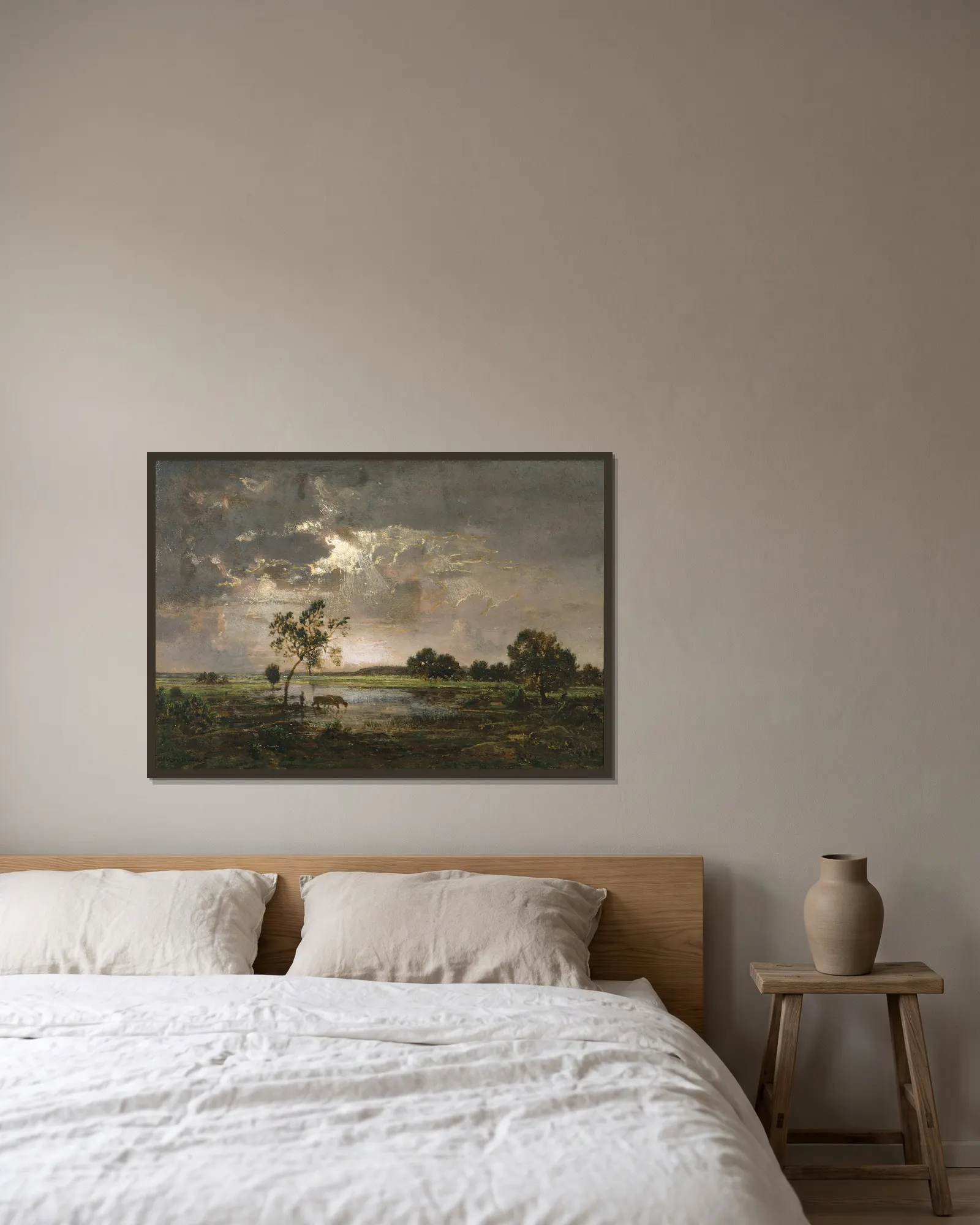 Landscape av Théodore Rousseau inramad på en vägg