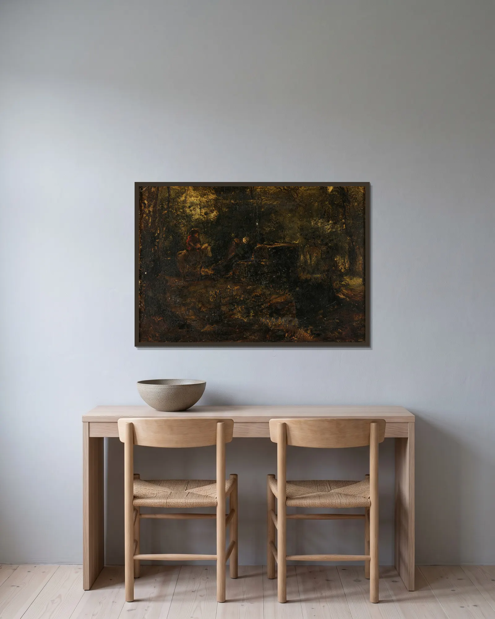 Sous-bois av Théodore Rousseau inramad på en vägg