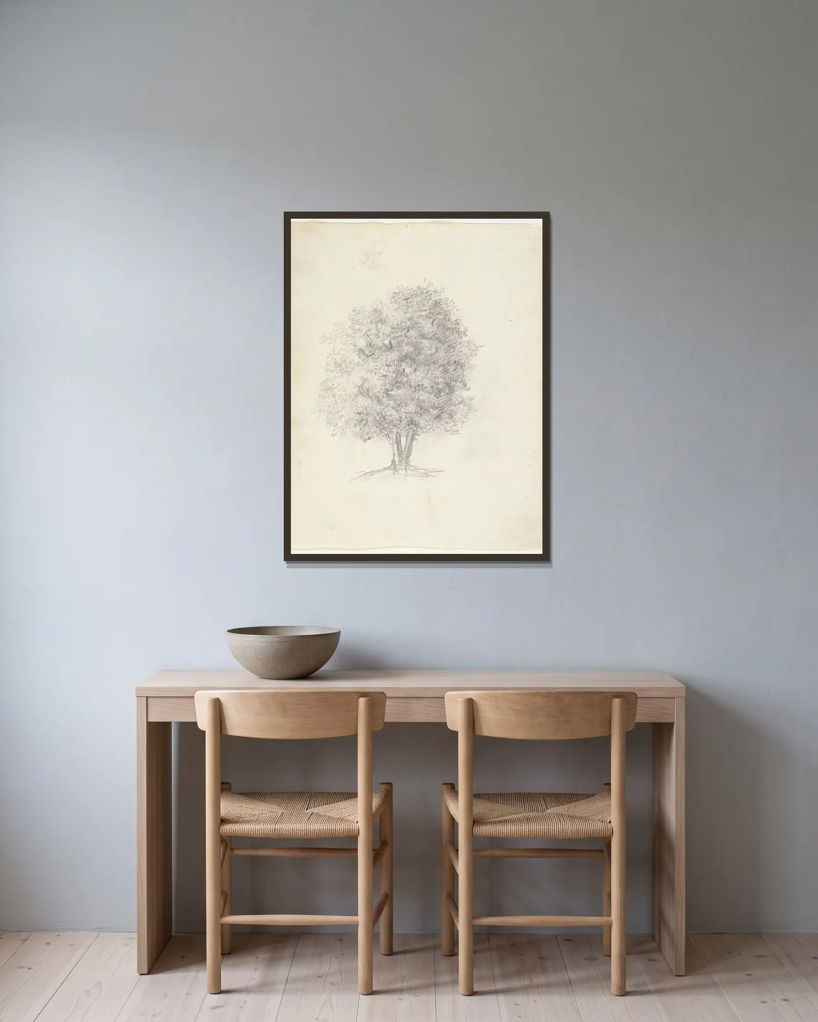Tree Study av Théodore Rousseau inramad på en vägg