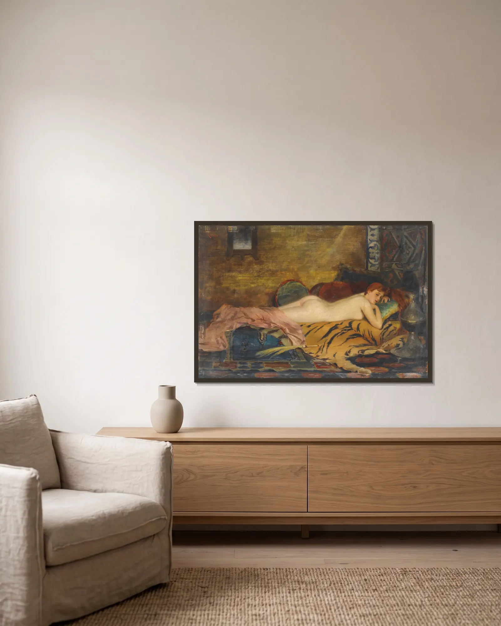 Reclining Nude av Theodoros Ralli inramad på en vägg