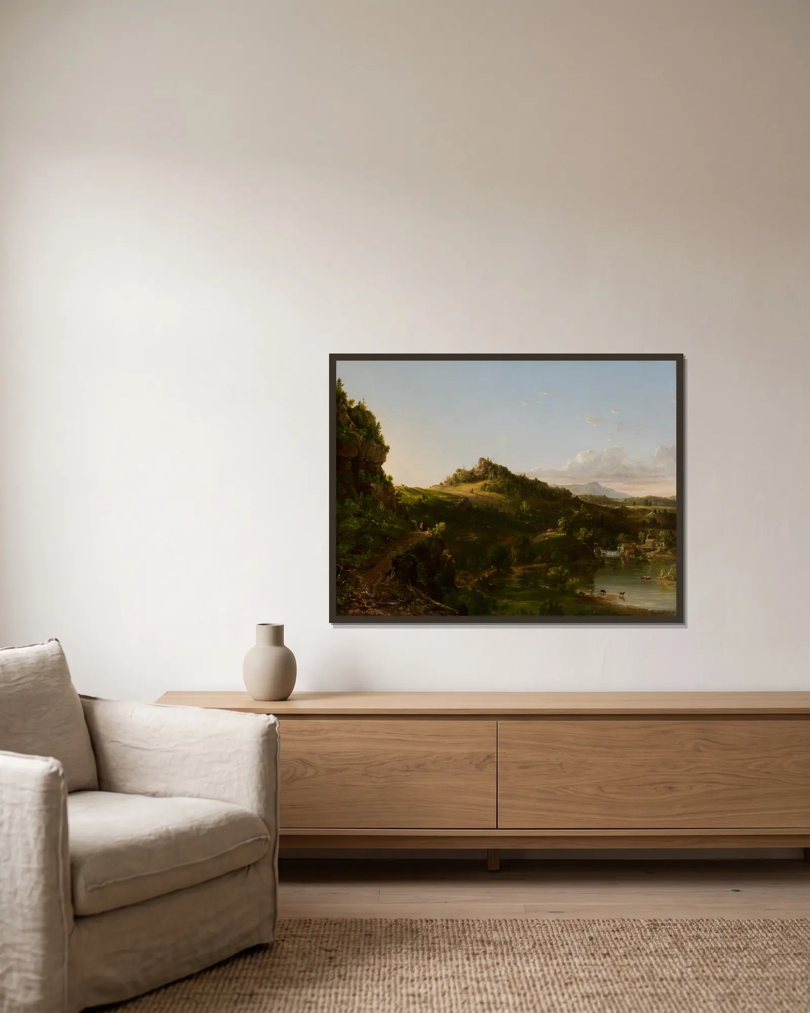 Catskill Scenery av Thomas Cole inramad på en vägg