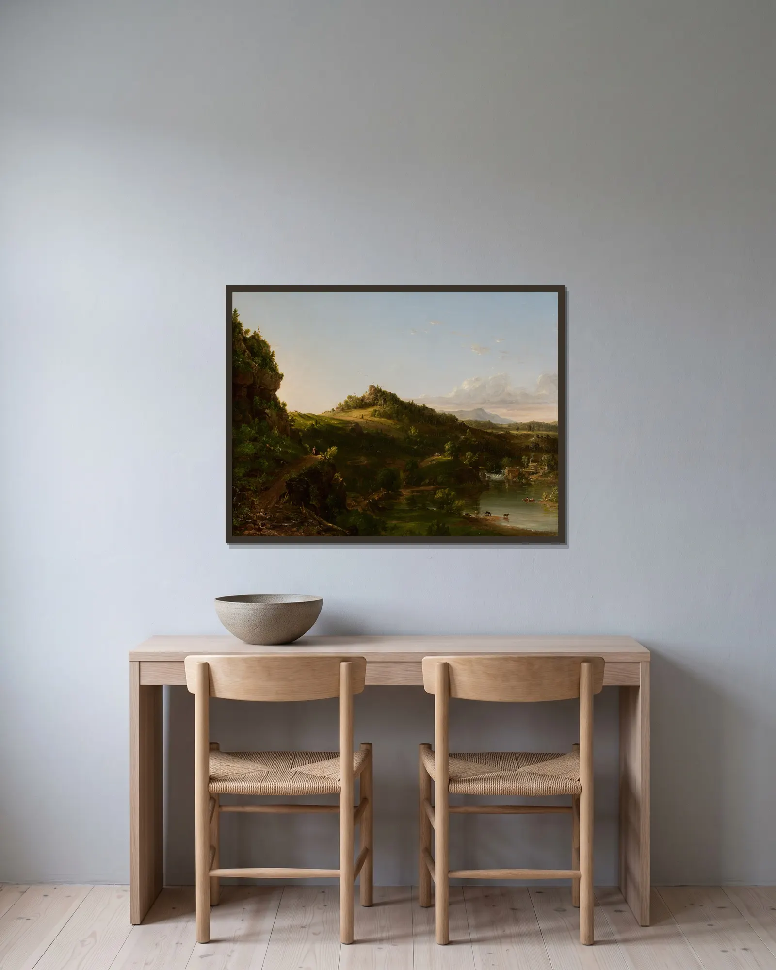 Catskill Scenery av Thomas Cole inramad på en vägg