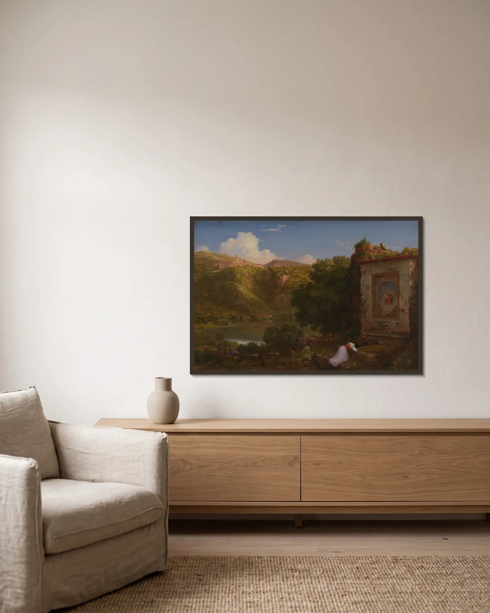 Il Penseroso av Thomas Cole inramad på en vägg