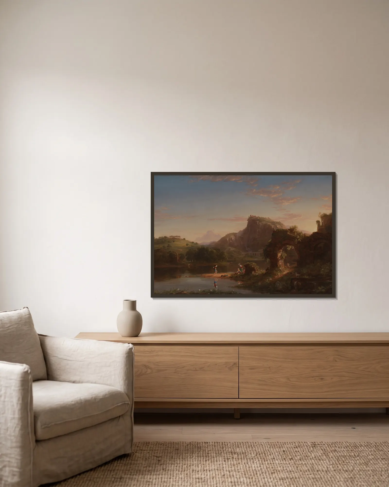 L’Allegro av Thomas Cole inramad på en vägg