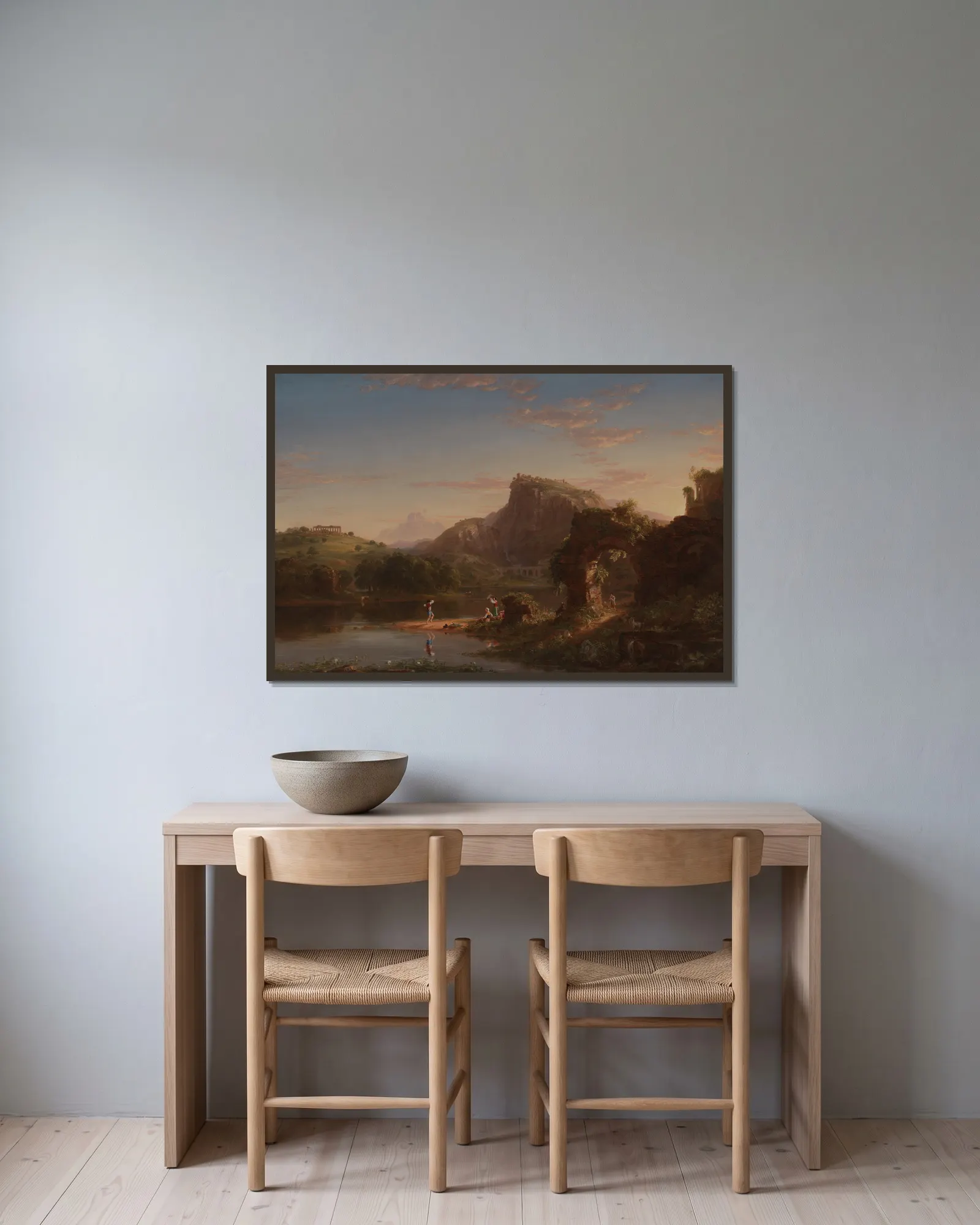 L’Allegro av Thomas Cole inramad på en vägg