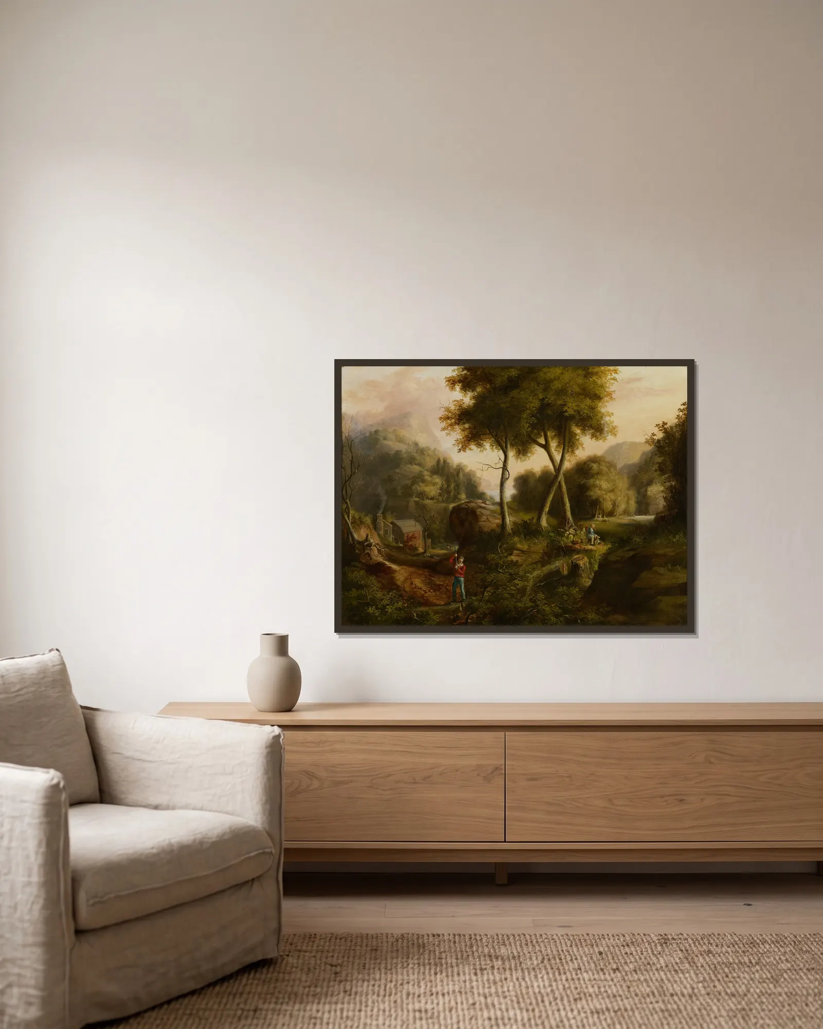 Landscape av Thomas Cole inramad på en vägg