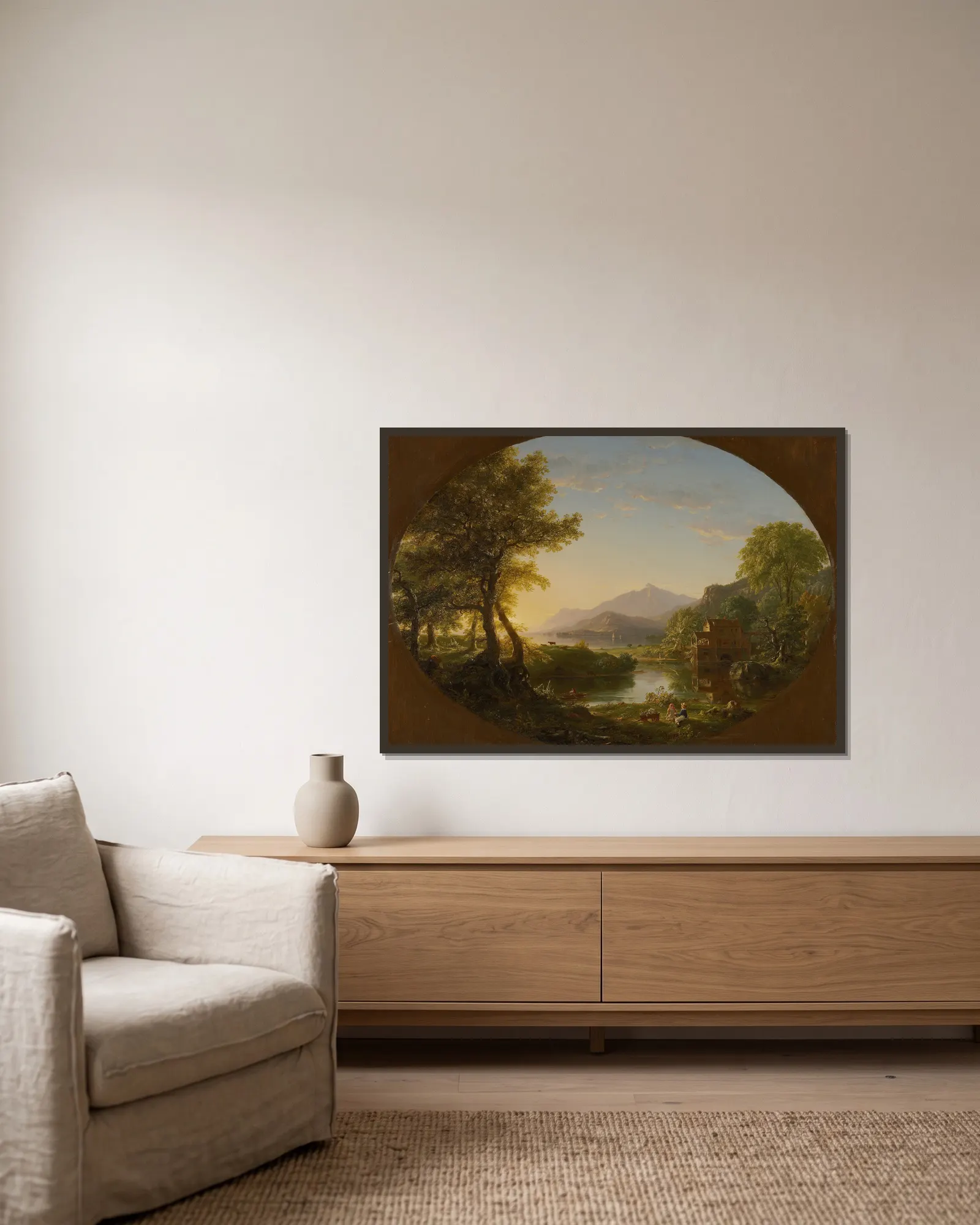 The Mill, Sunset av Thomas Cole inramad på en vägg