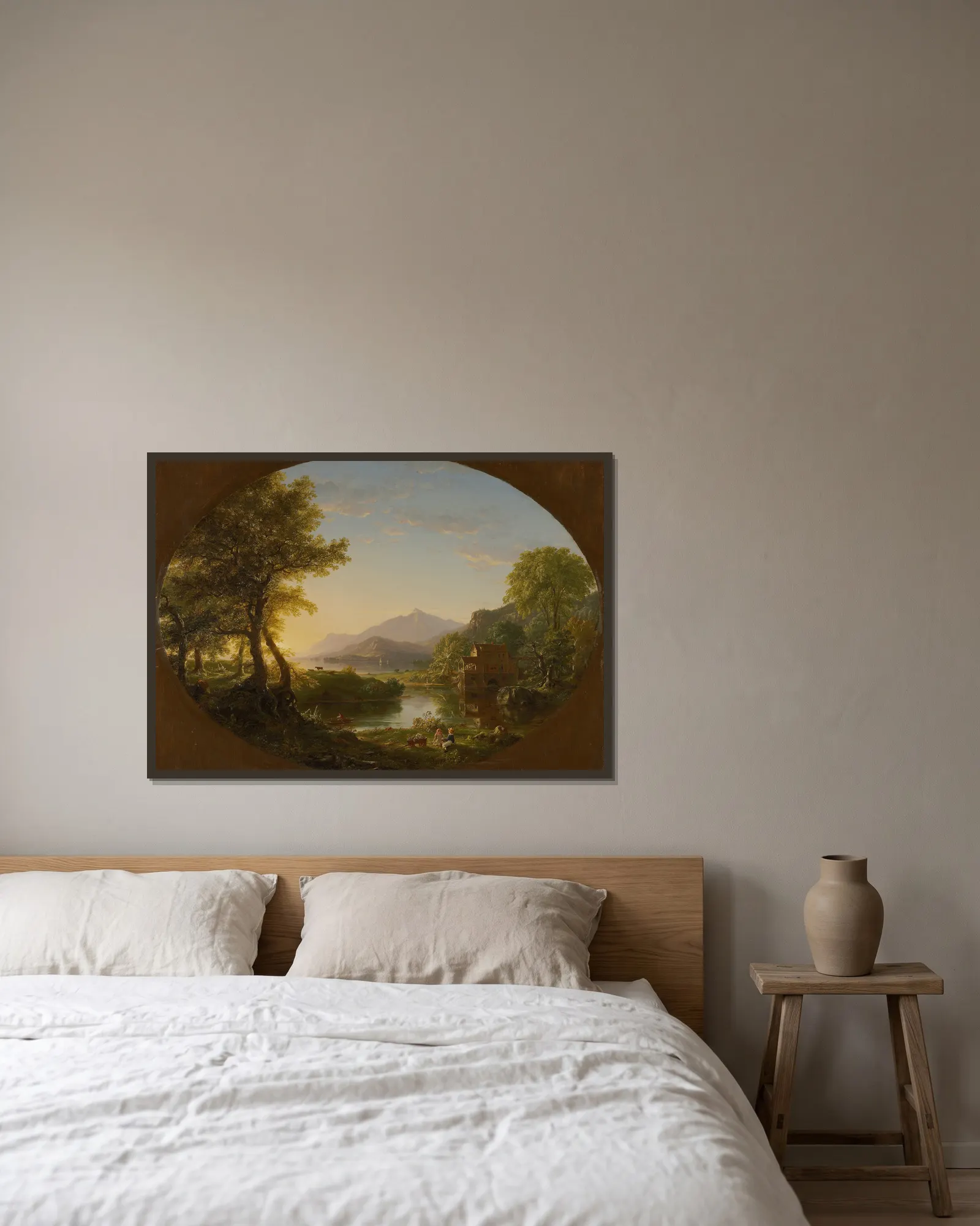 The Mill, Sunset av Thomas Cole inramad på en vägg