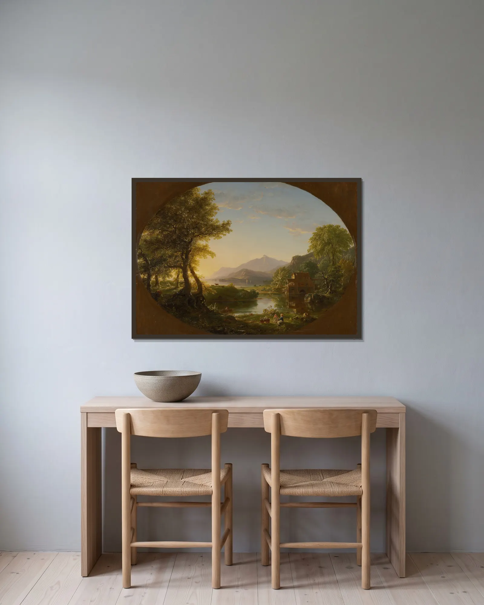 The Mill, Sunset av Thomas Cole inramad på en vägg