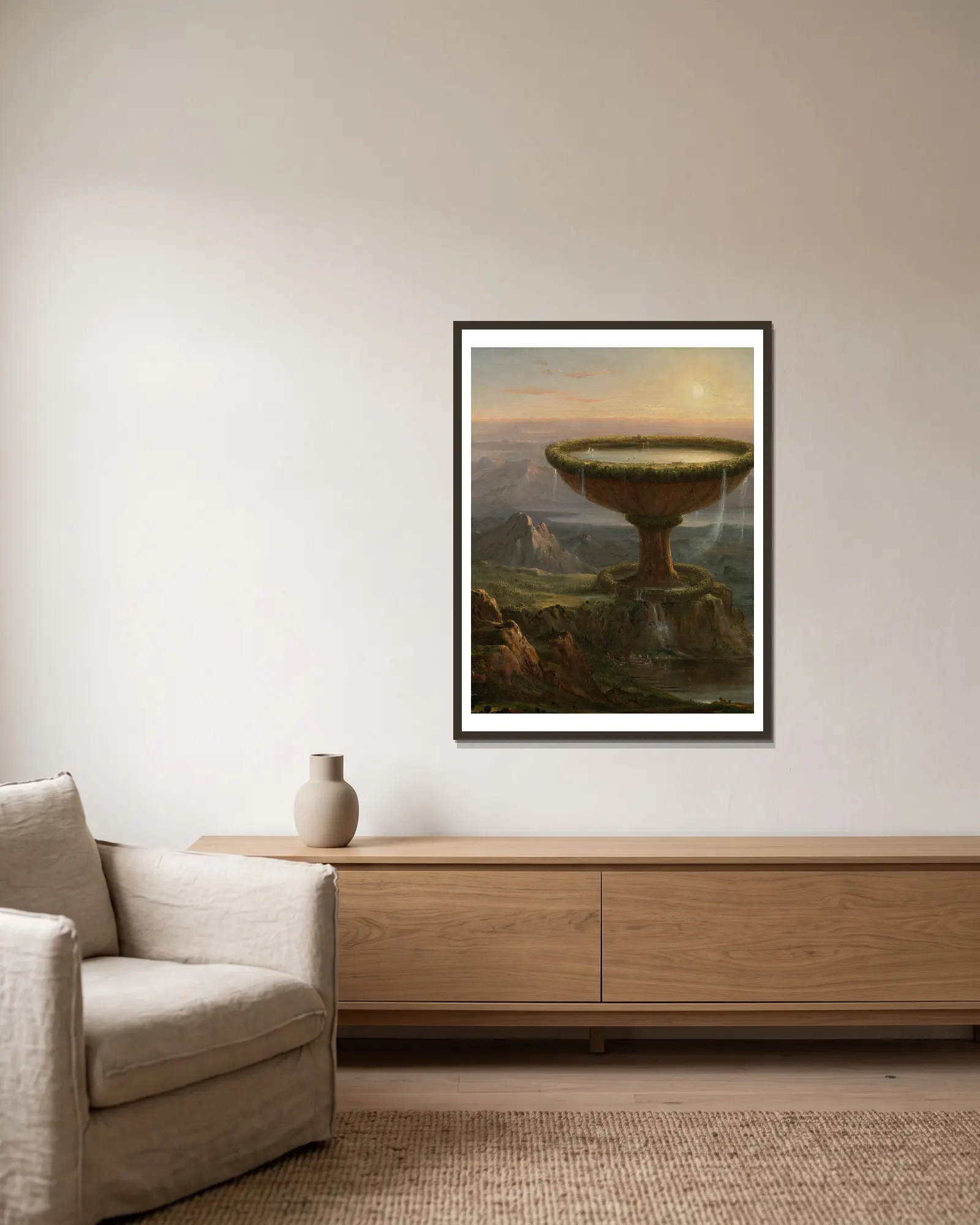 The Titan’s Goblet av Thomas Cole inramad på en vägg