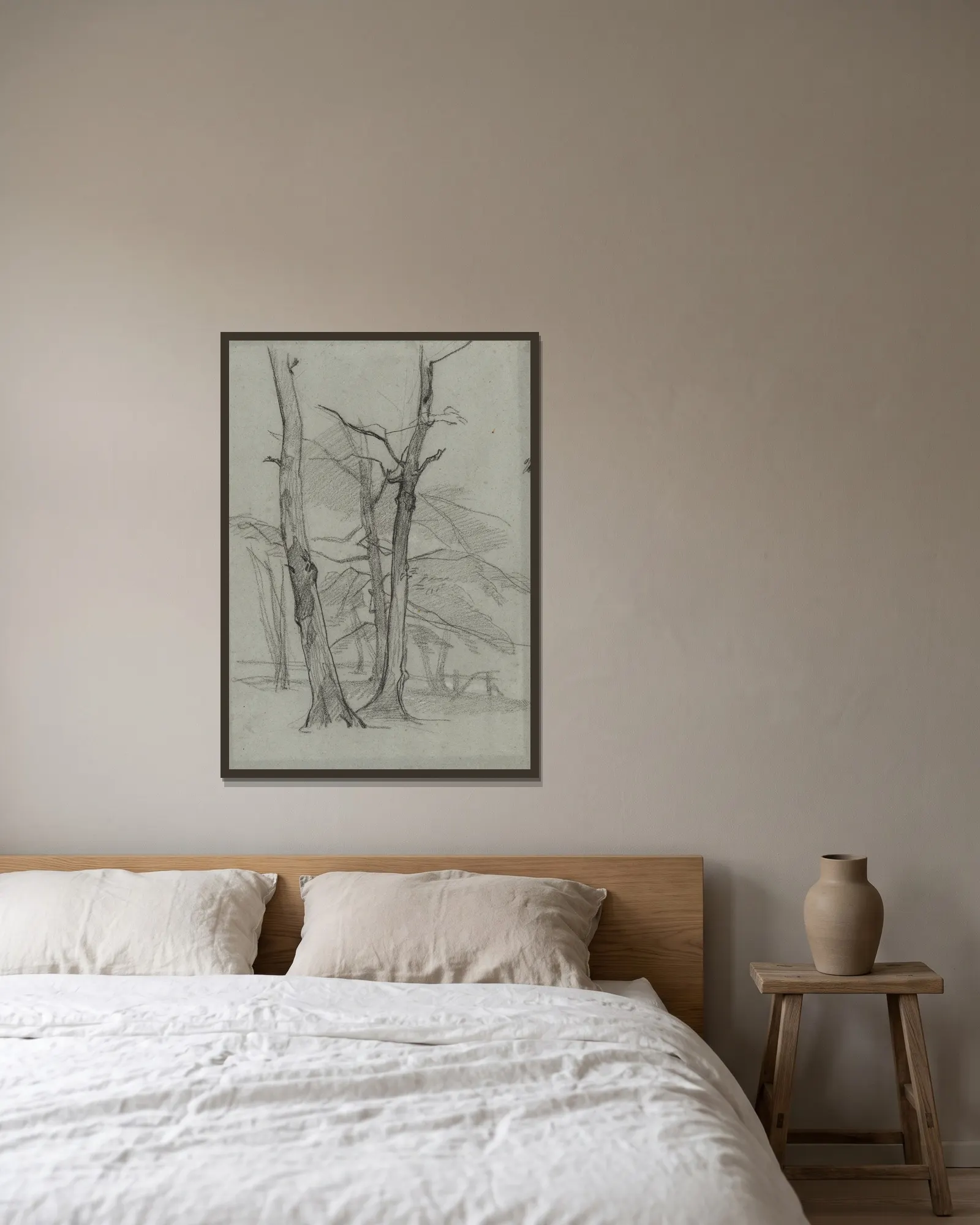 Landscape Study with Trees av Thomas Couture inramad på en vägg